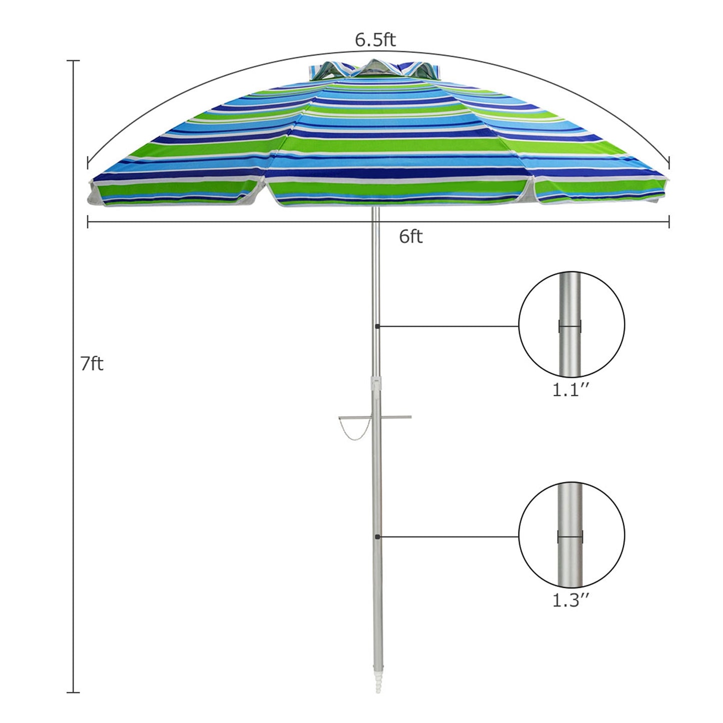 6.5 Feet Beach Umbrella with Sun Shade and Carry Bag without Weight Base-Green Kids Crystal