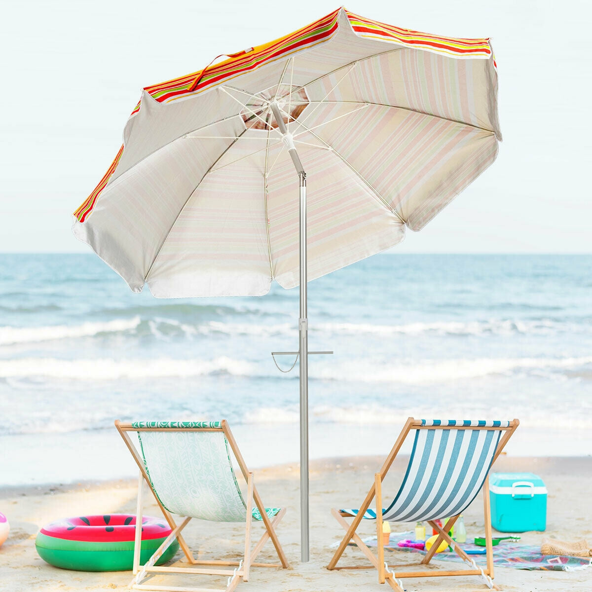 6.5 Feet Beach Umbrella with Sun Shade and Carry Bag without Weight Base-Orange Kids Crystal