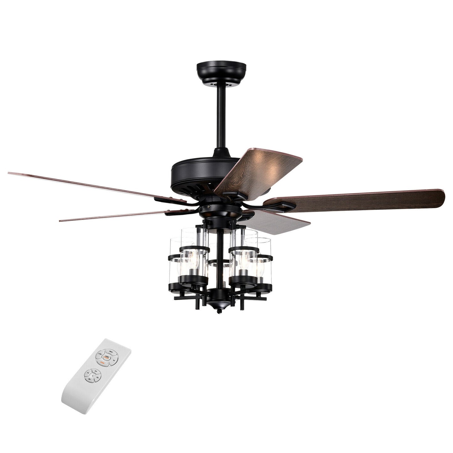 50 Inch Noiseless Ceiling Fan Light with Explosion-proof Glass Lampshades-Black Kids Crystal
