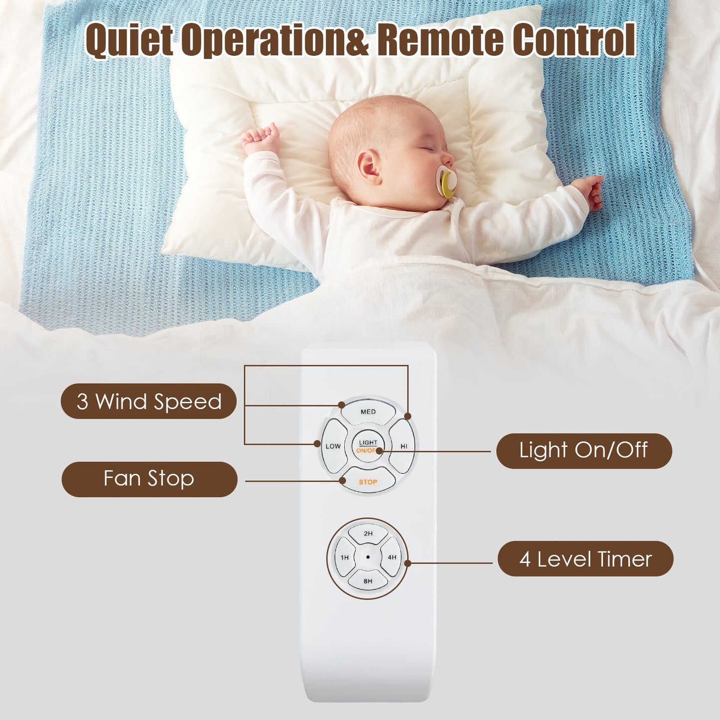 52 Inch 3-Speed Crystal Ceiling Fan Light with Remote Control-Black Kids Crystal