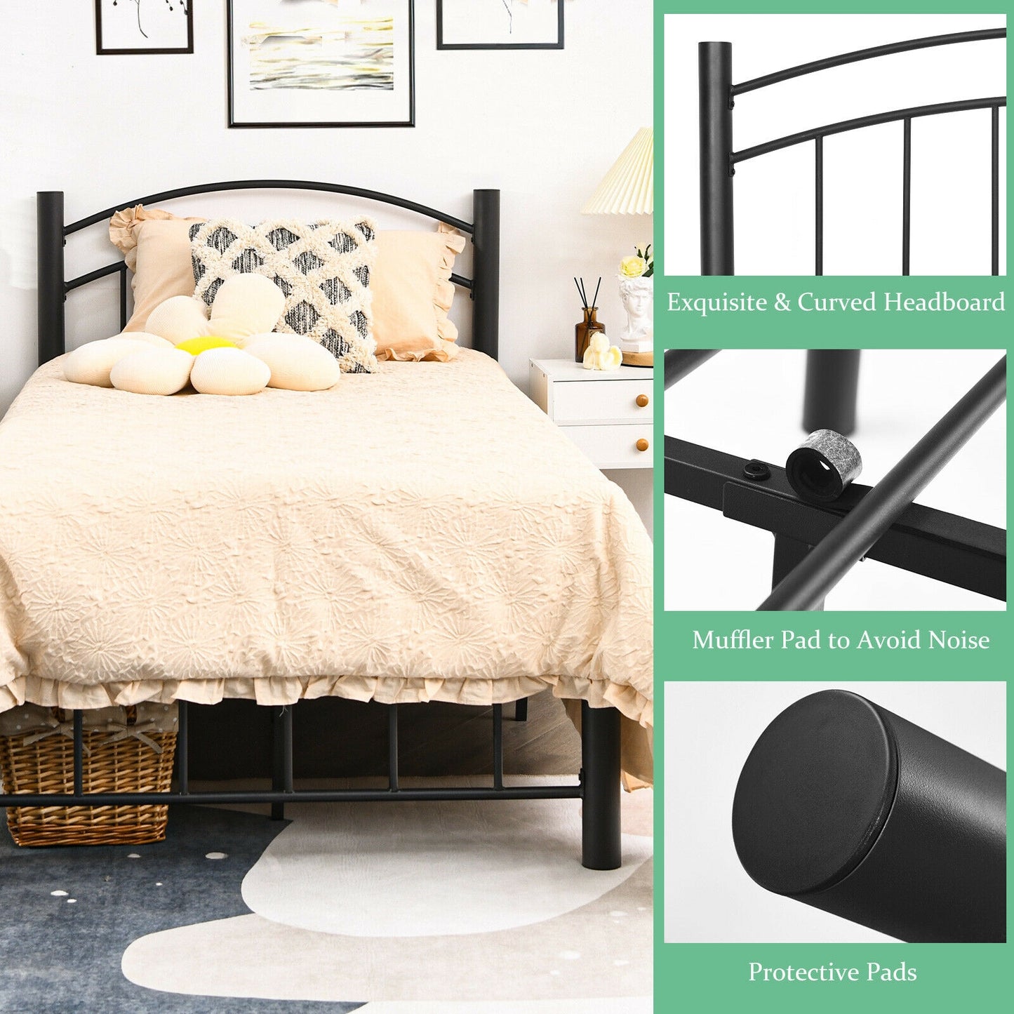 Modern Platform Bed with Headboard and Footboard-Twin size Kids Crystal