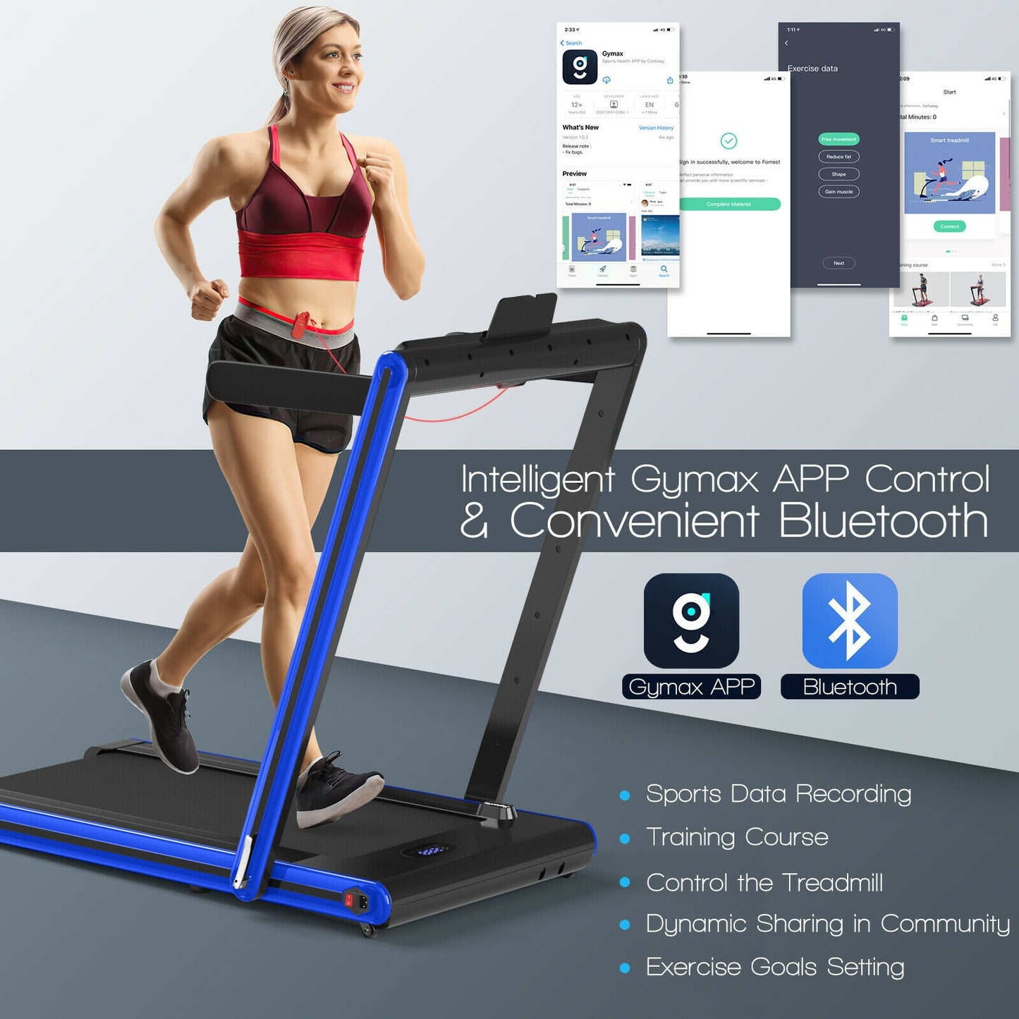 2-in-1 Folding Treadmill 2.25HP Jogging Machine with Dual LED Display-Navy Kids Crystal