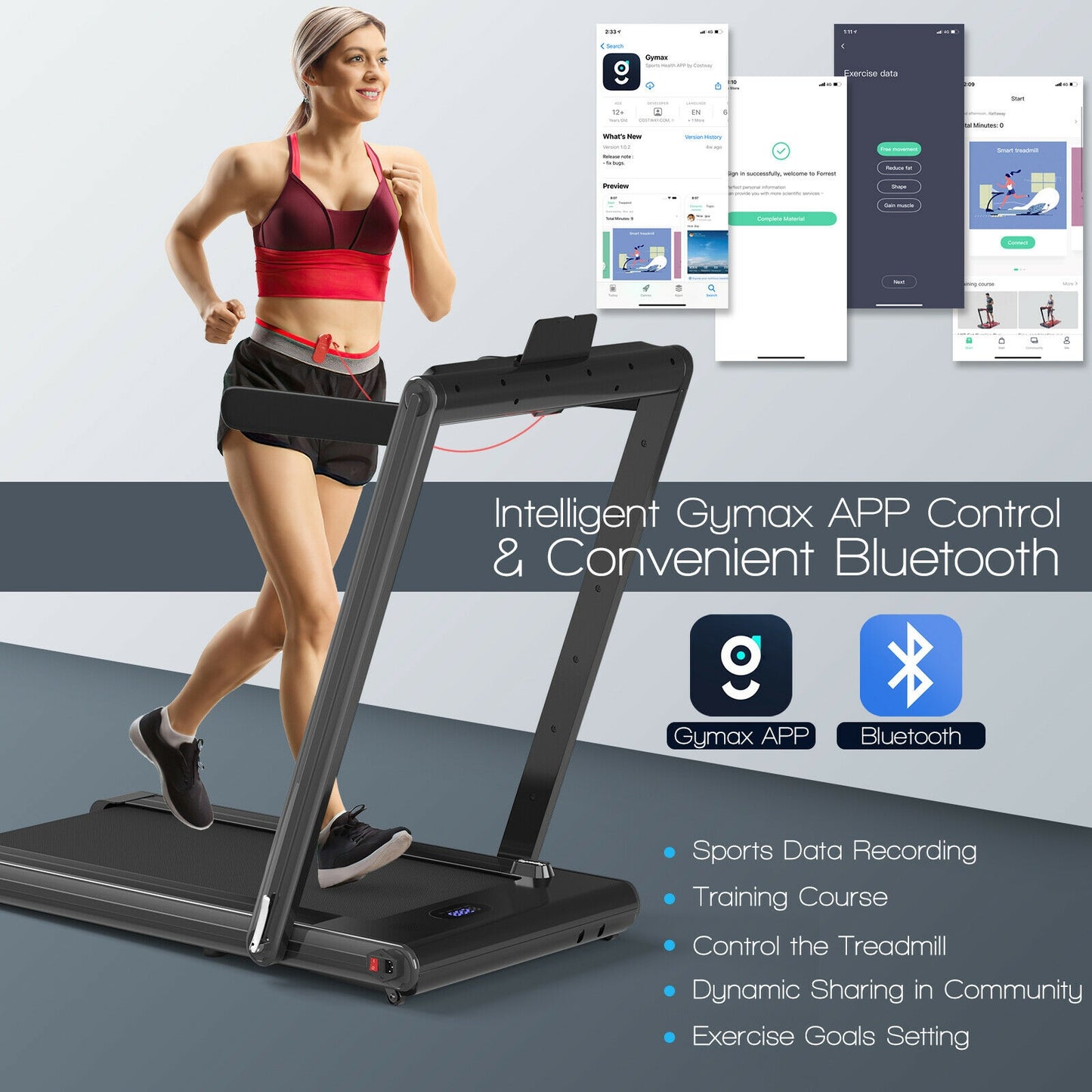 2-in-1 Folding Treadmill 2.25HP Jogging Machine with Dual LED Display-Black Kids Crystal