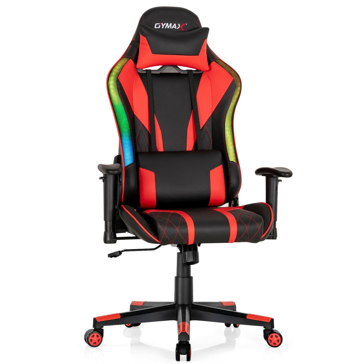 Gaming Chair Adjustable Swivel Computer Chair with Dynamic LED Lights-Red Kids Crystal