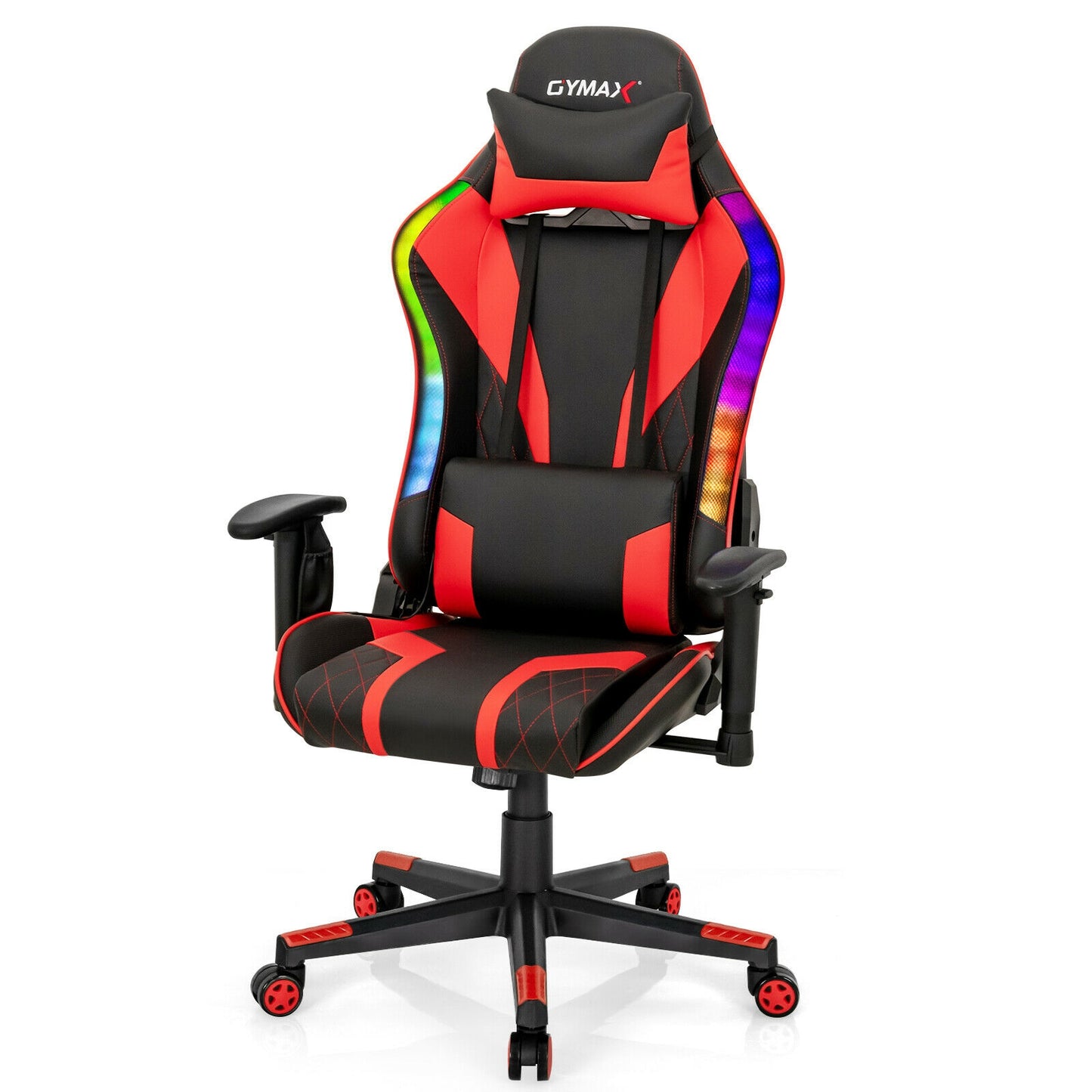 Gaming Chair Adjustable Swivel Computer Chair with Dynamic LED Lights-Red Kids Crystal
