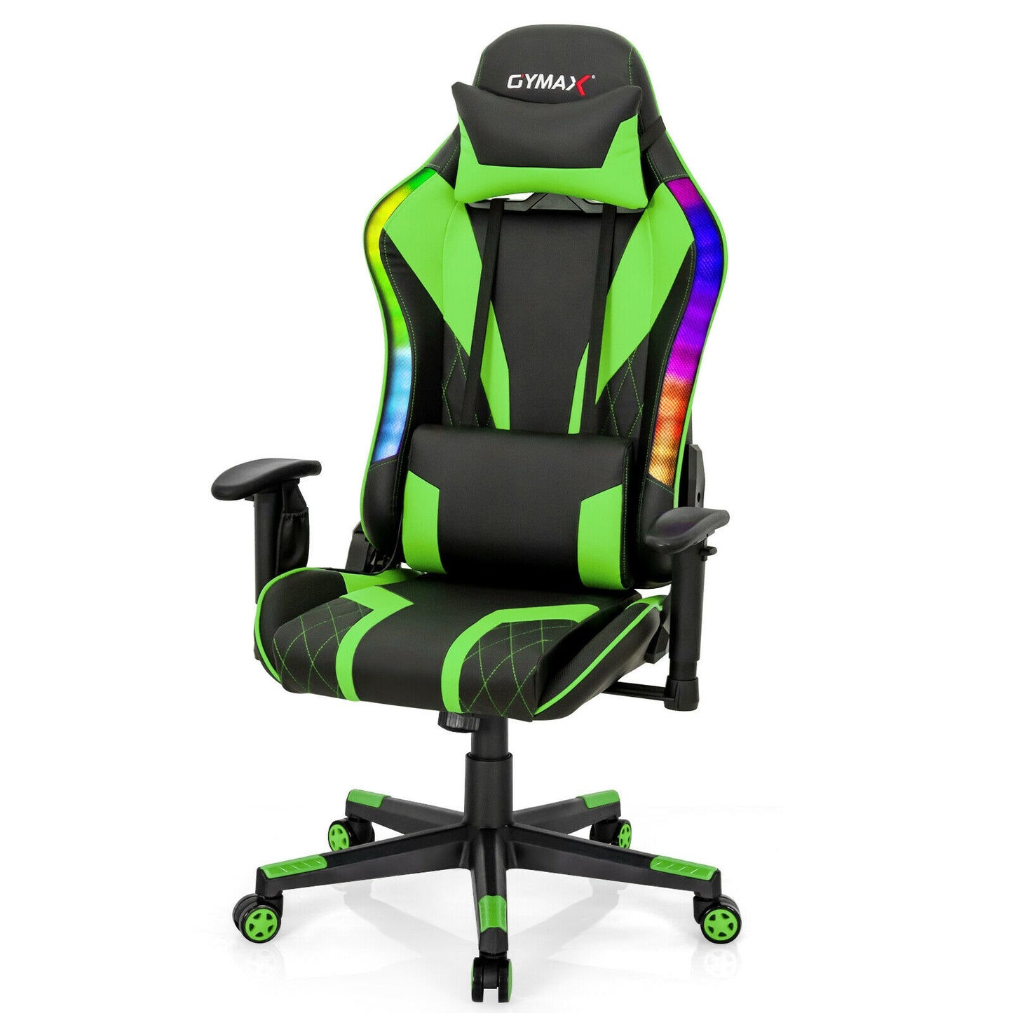 Gaming Chair Adjustable Swivel Computer Chair with Dynamic LED Lights-Green Kids Crystal