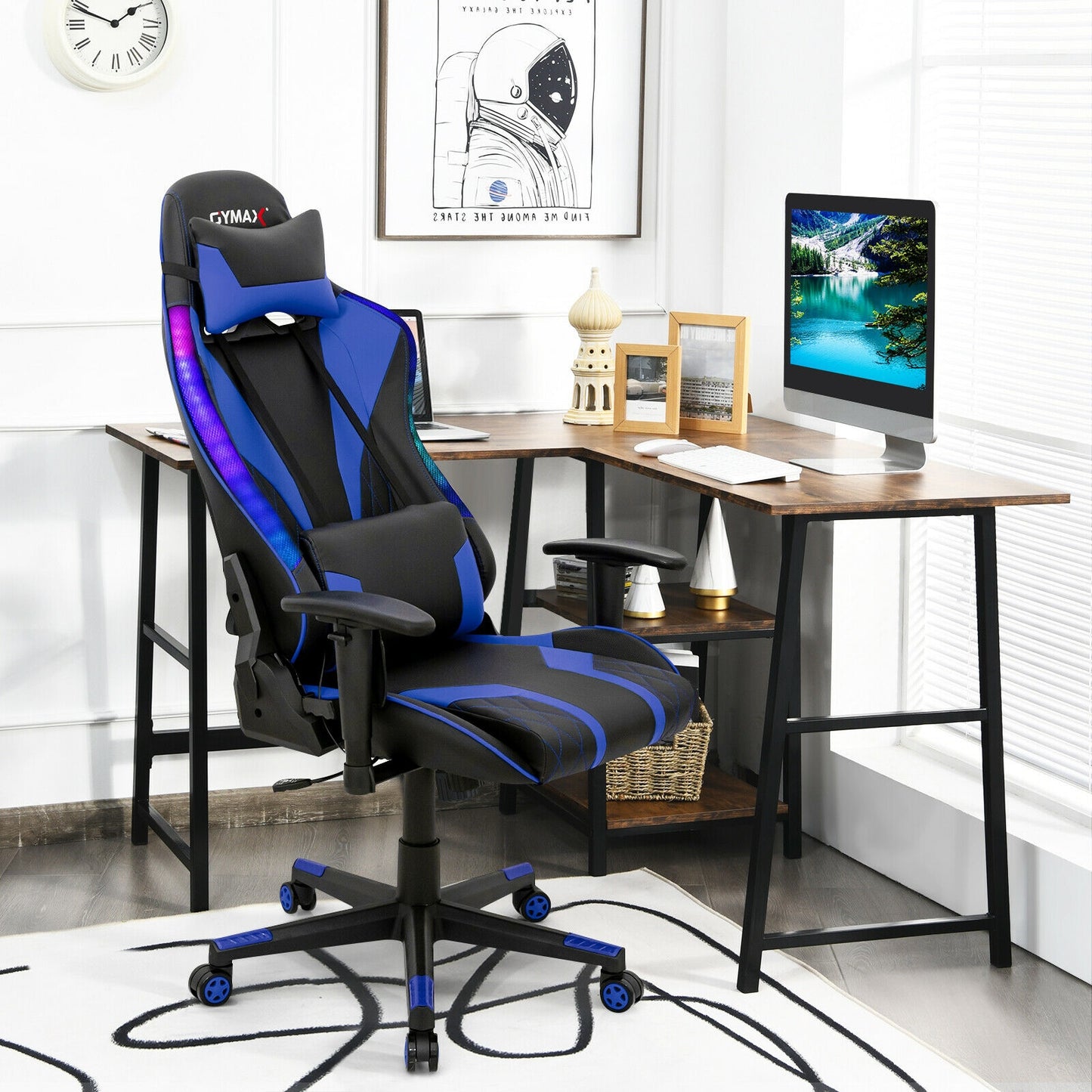 Gaming Chair Adjustable Swivel Computer Chair with Dynamic LED Lights-Blue Kids Crystal