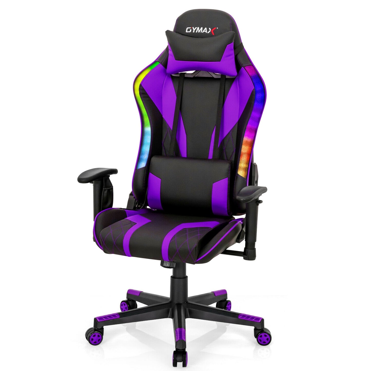 Gaming Chair Adjustable Swivel Computer Chair with Dynamic LED Lights-Purple Kids Crystal