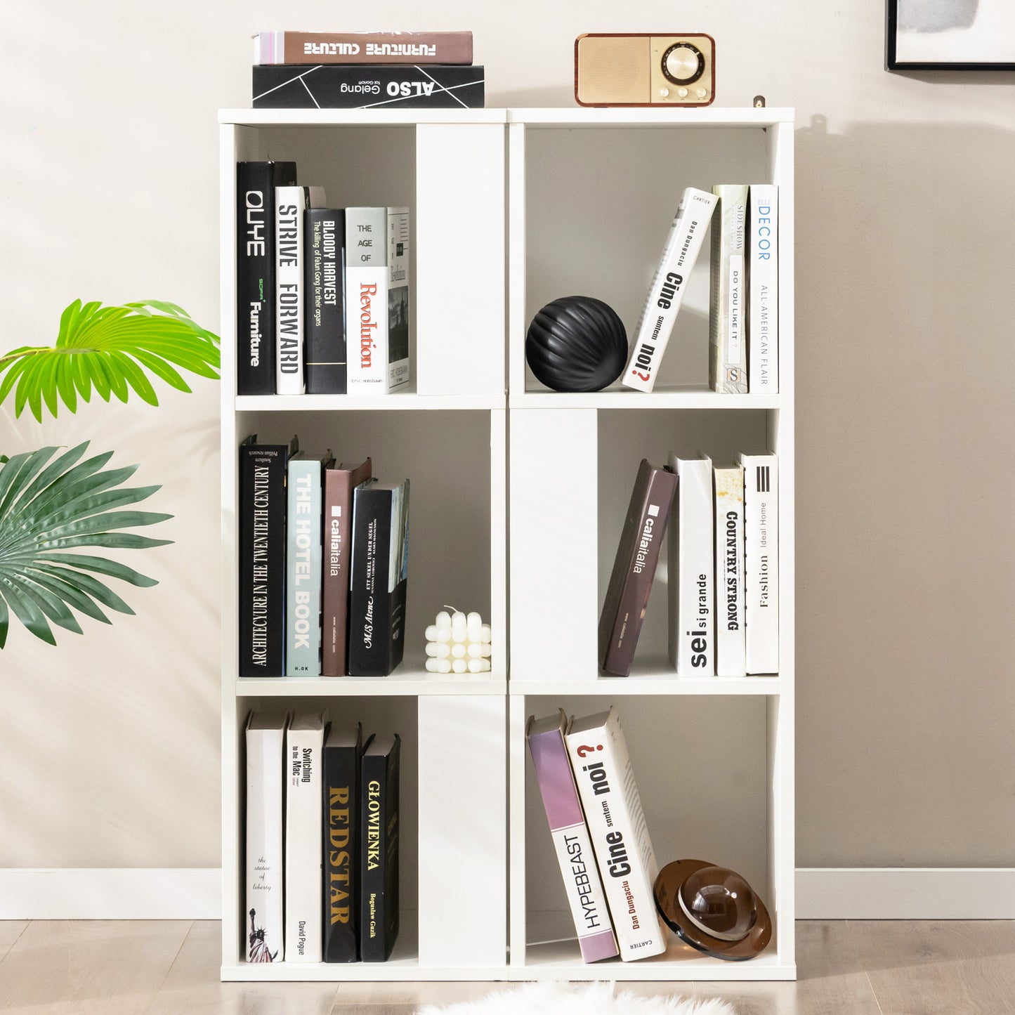 3-Tier 6 Cube Freestanding Bookcase with Anti-toppling Device-White Kids Crystal