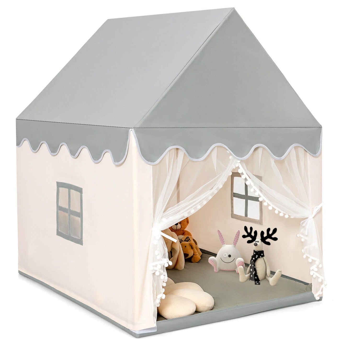 Kids Large Play Castle Fairy Tent with Mat-Beige Kids Crystal