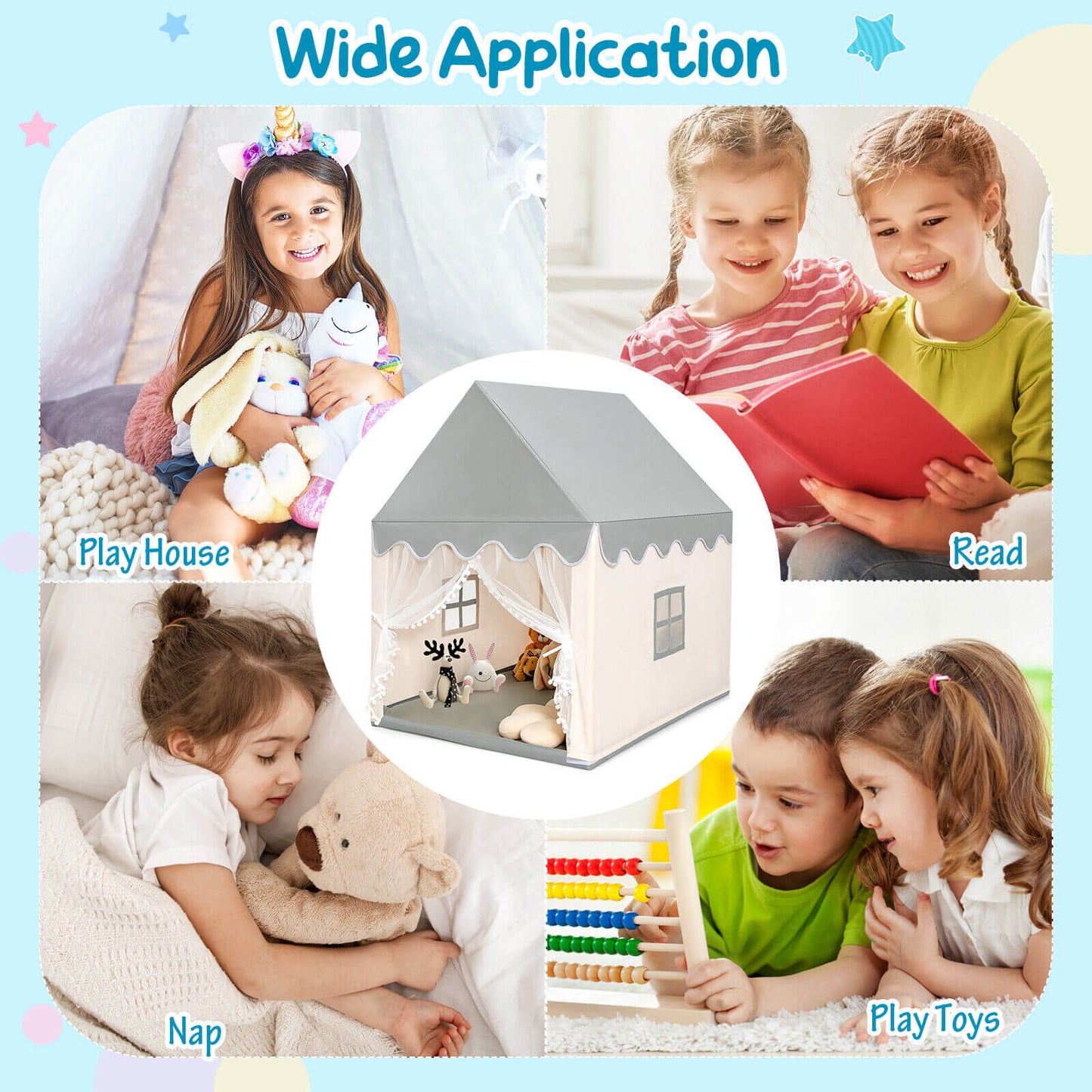 Kids Large Play Castle Fairy Tent with Mat-Beige Kids Crystal