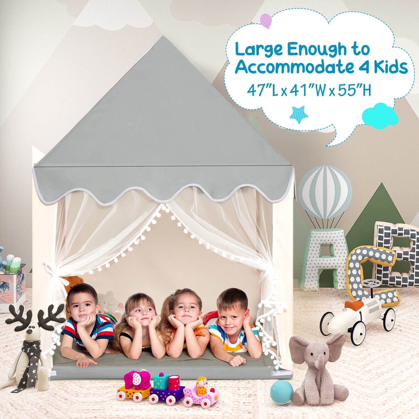 Kids Large Play Castle Fairy Tent with Mat-Beige Kids Crystal