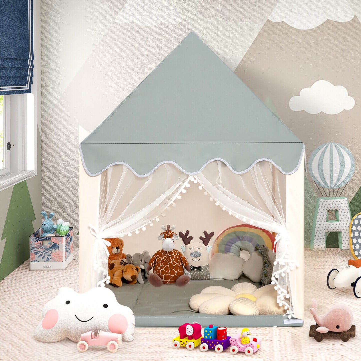 Kids Large Play Castle Fairy Tent with Mat-Beige Kids Crystal