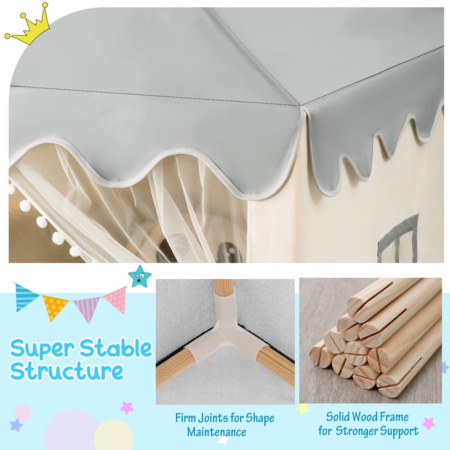 Kids Large Play Castle Fairy Tent with Mat-Beige Kids Crystal