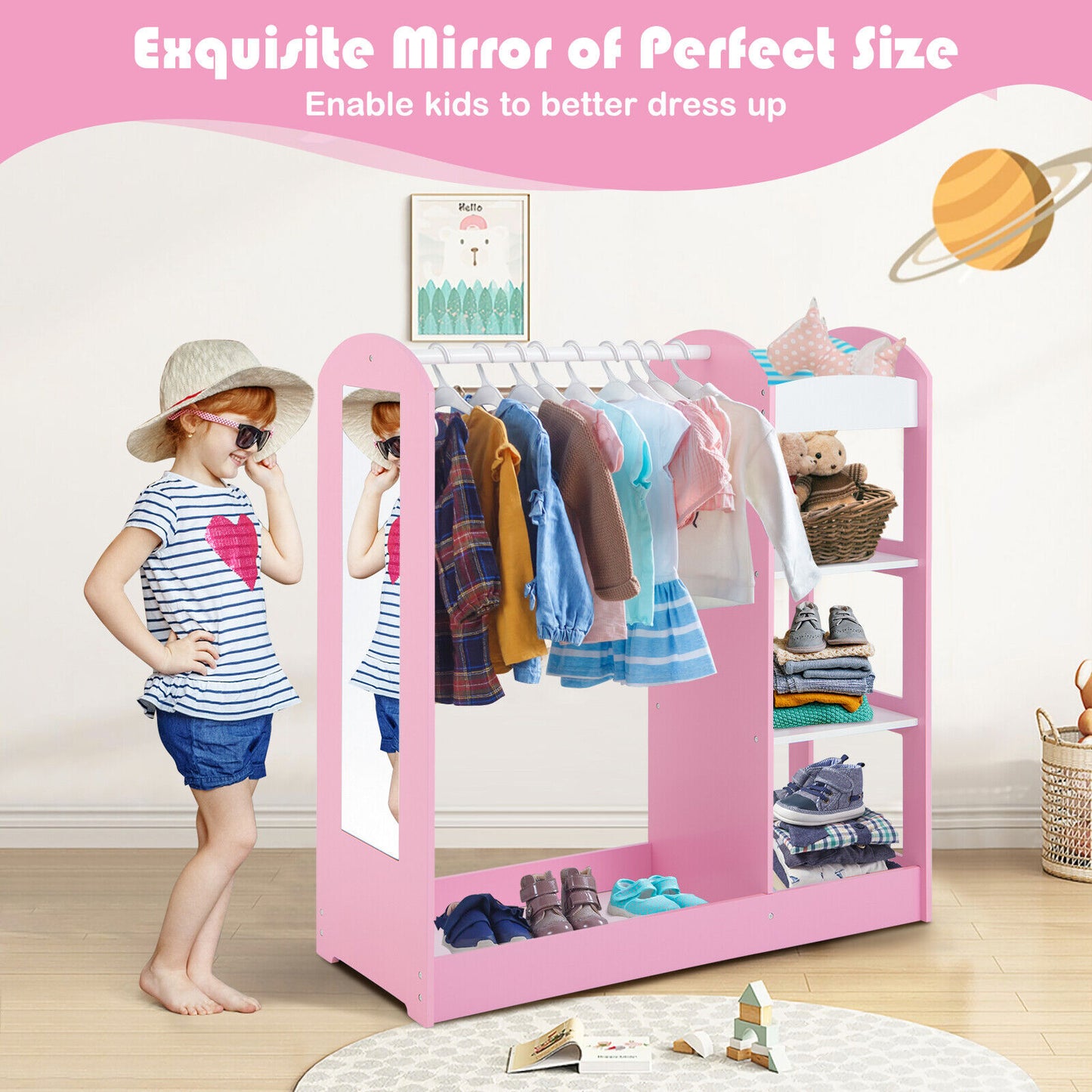 Kids Dress Up Storage with Mirror-Pink Kids Crystal