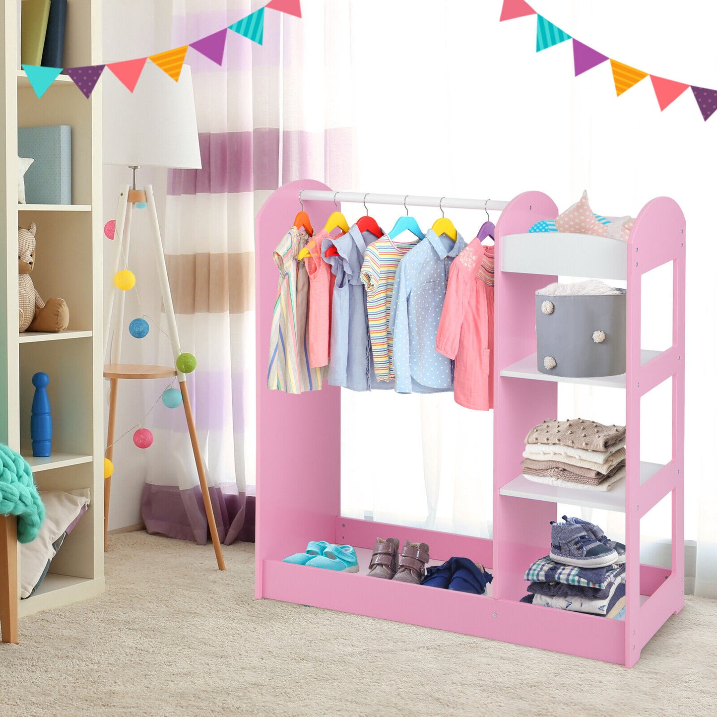 Kids Dress Up Storage with Mirror-Pink Kids Crystal