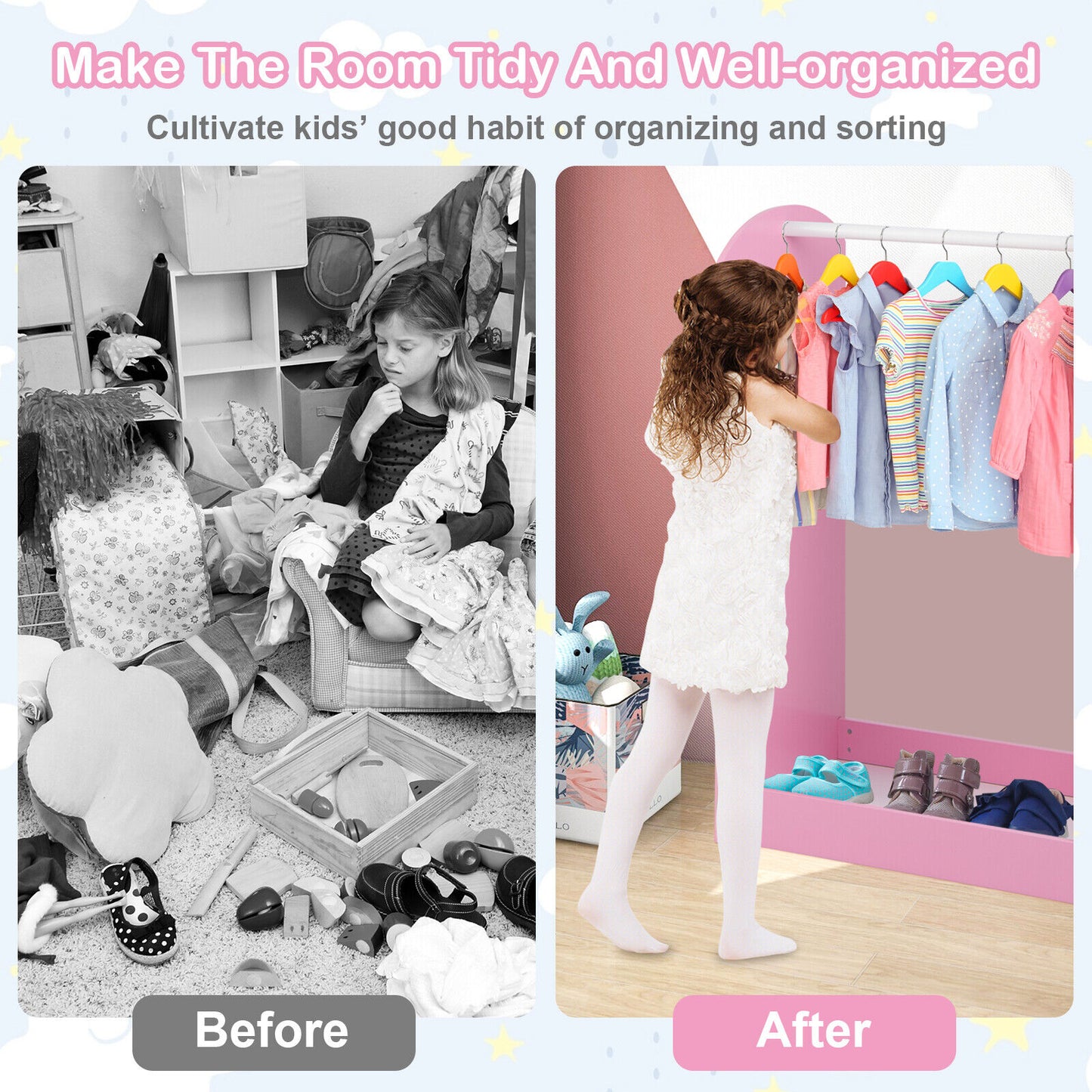 Kids Dress Up Storage with Mirror-Pink Kids Crystal