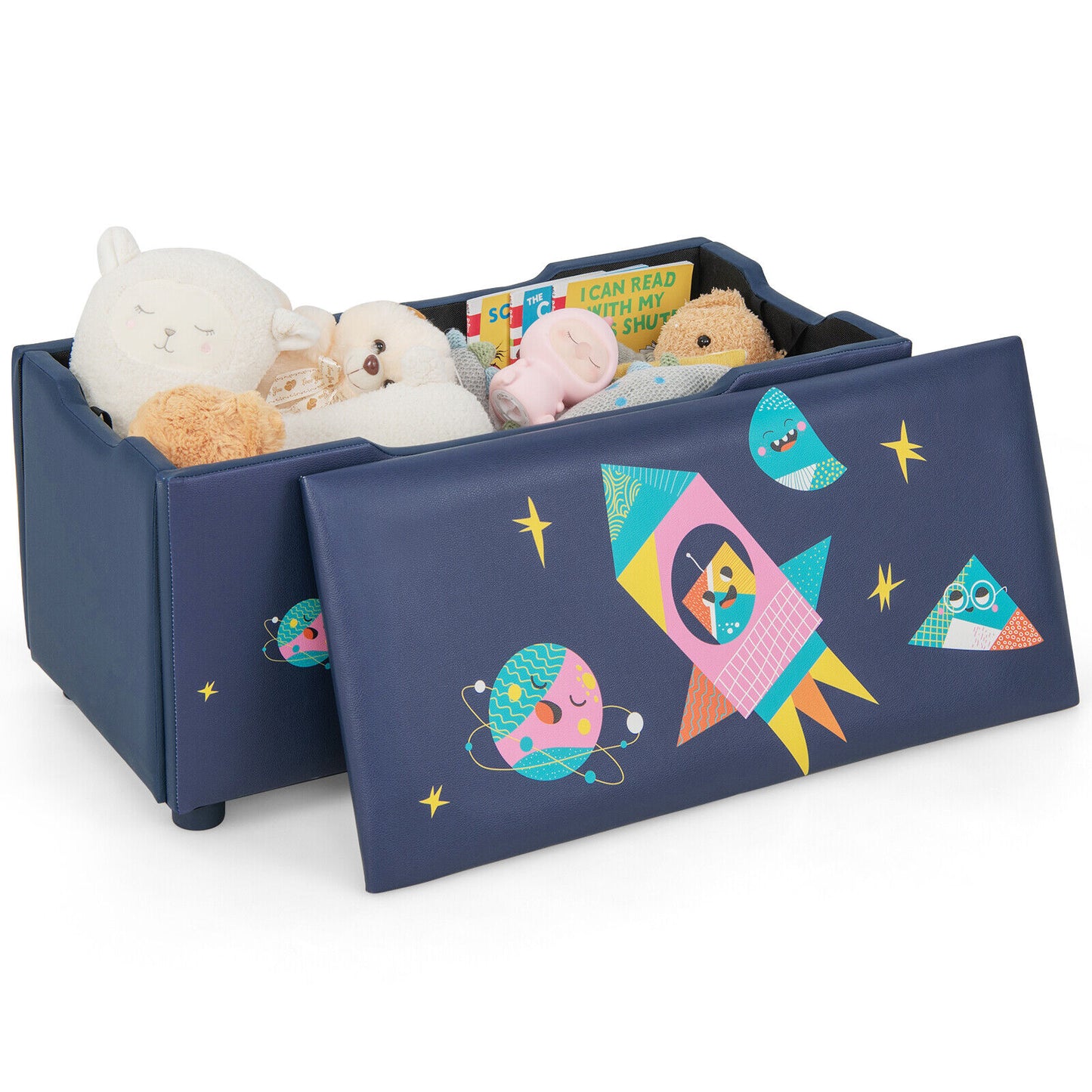 Kids Wooden Upholstered Toy Storage Box with Removable Lid-Navy Kids Crystal