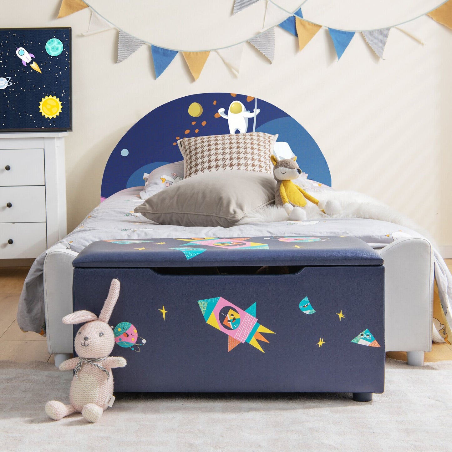 Kids Wooden Upholstered Toy Storage Box with Removable Lid-Navy Kids Crystal