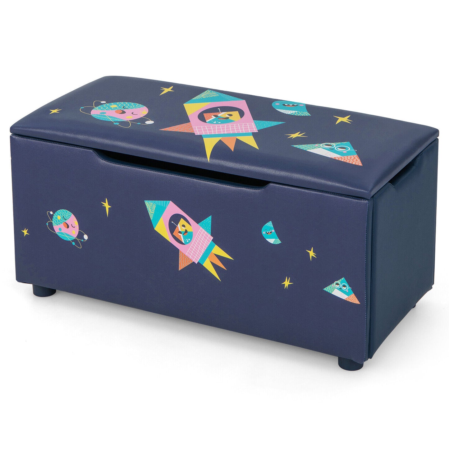 Kids Wooden Upholstered Toy Storage Box with Removable Lid-Navy Kids Crystal
