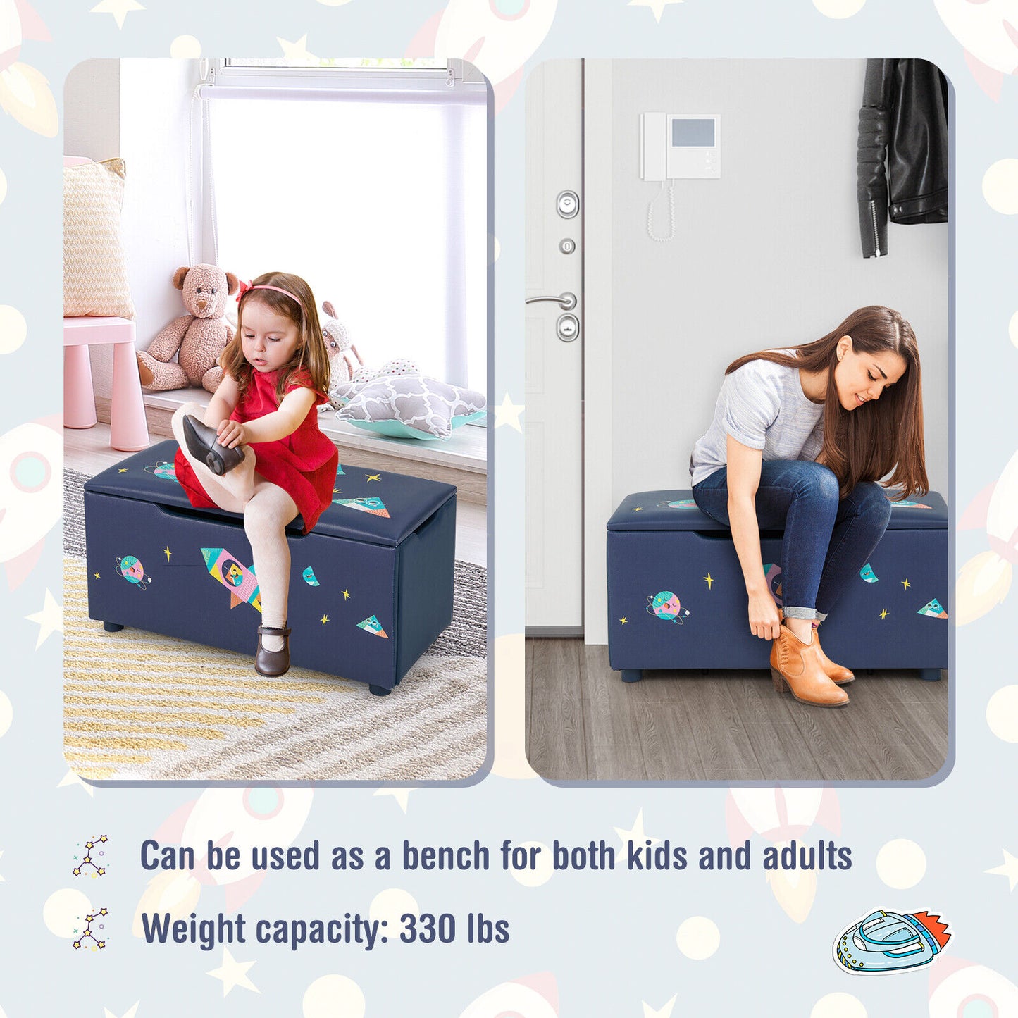 Kids Wooden Upholstered Toy Storage Box with Removable Lid-Navy Kids Crystal