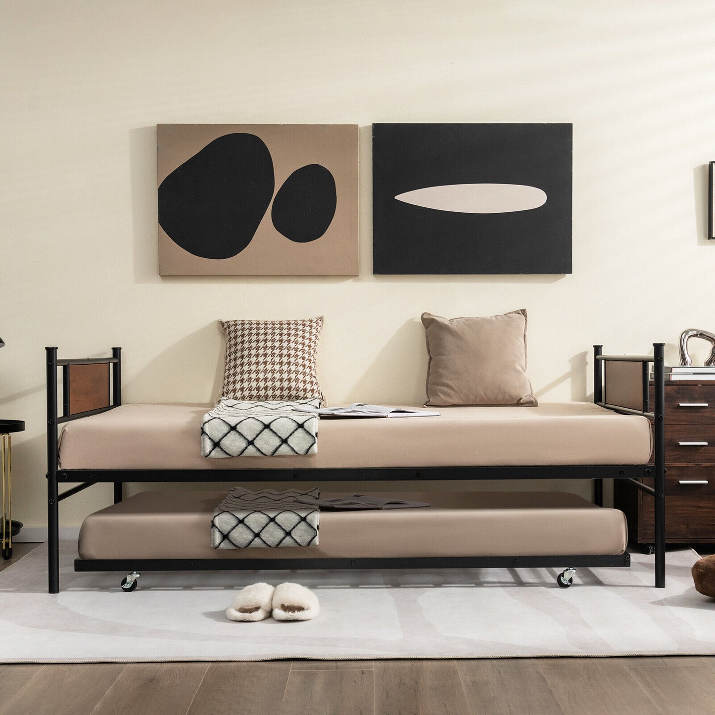 Twin Size 2-In-1 Daybed Frame with Pullout Trundle Kids Crystal