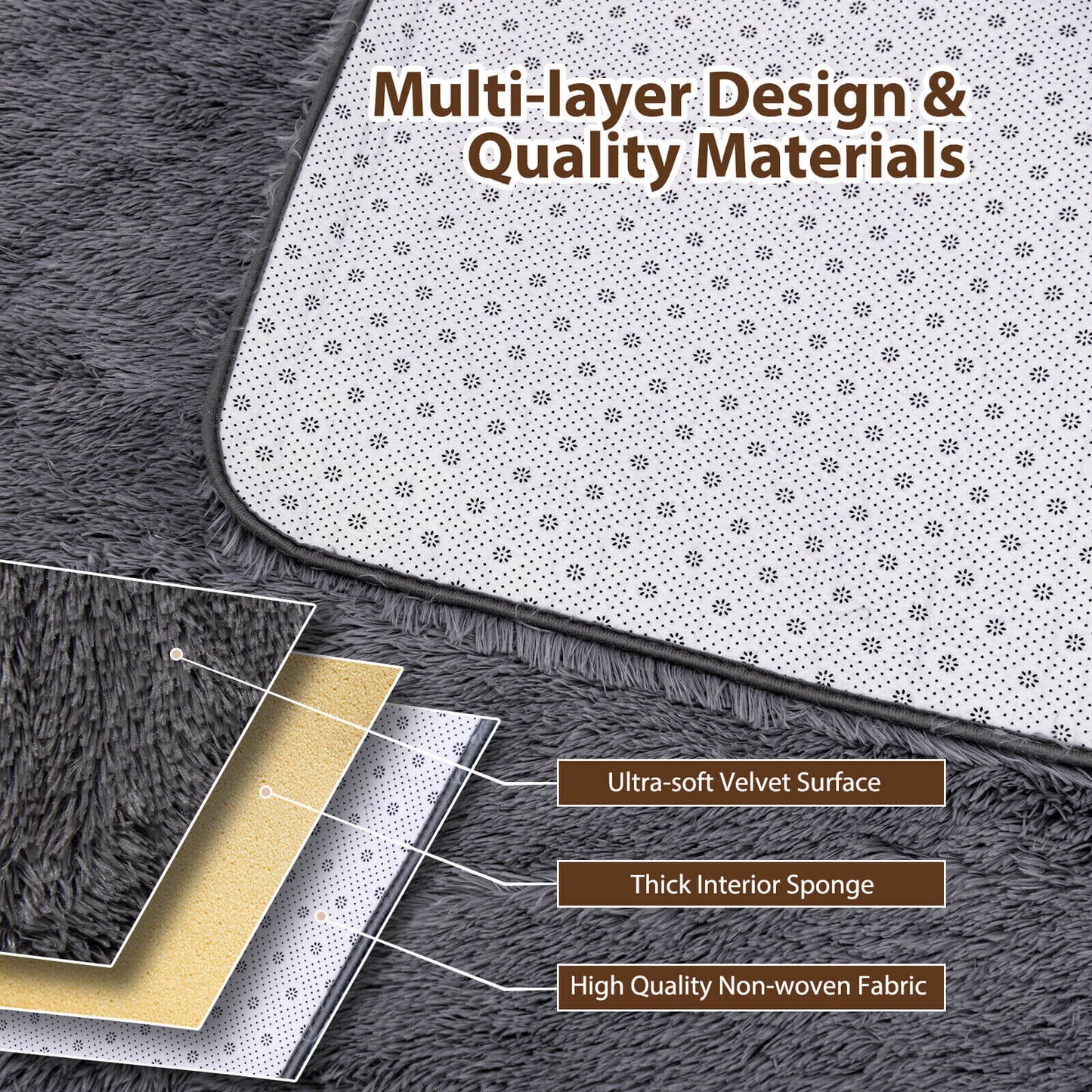 4 x 6 Feet Modern Shag Rug with Non-slip Grip Dots Kids Crystal