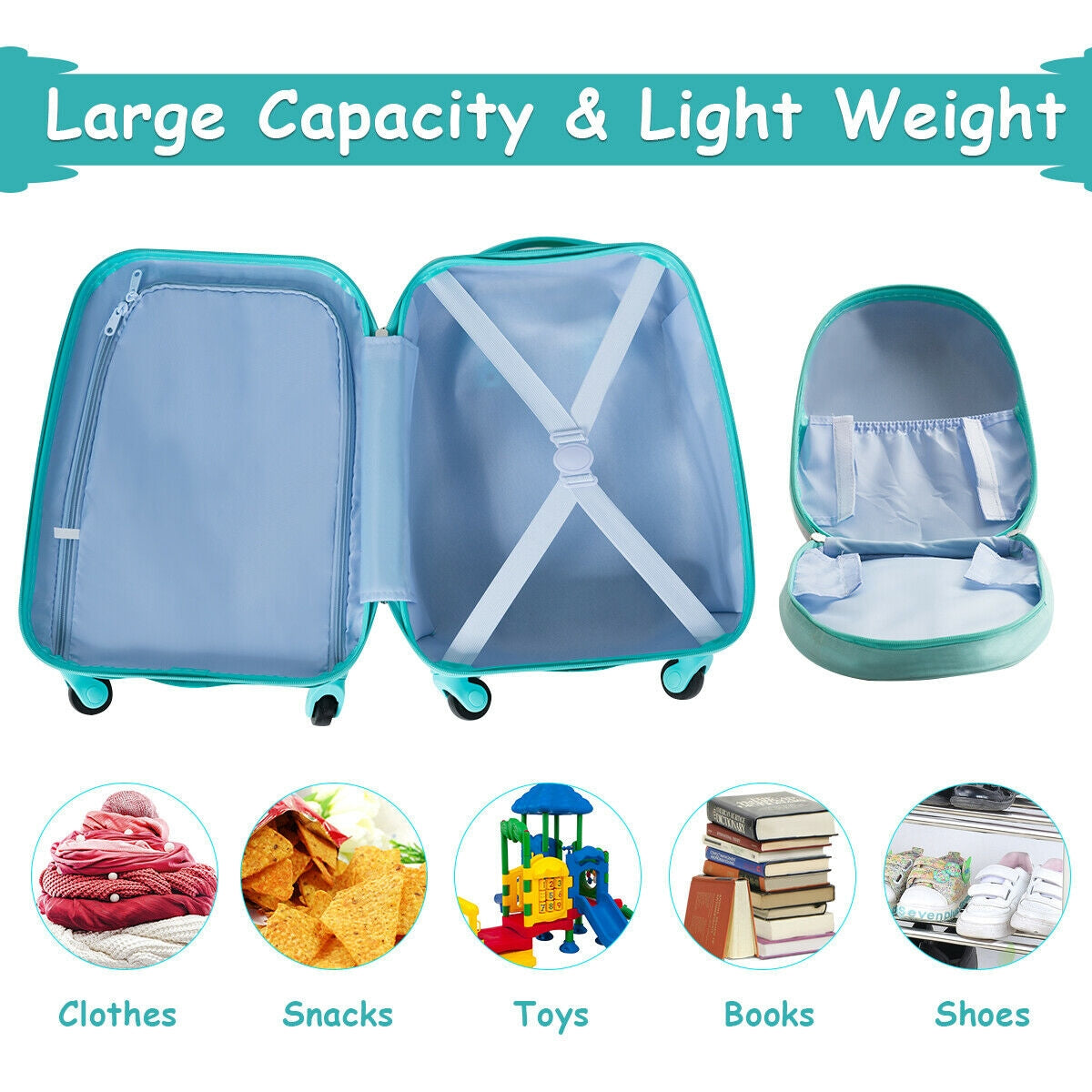 2 Pieces Kid's Luggage Set 12-inch Backpack and 16-inch Rolling Suitcase Travel Kids Crystal