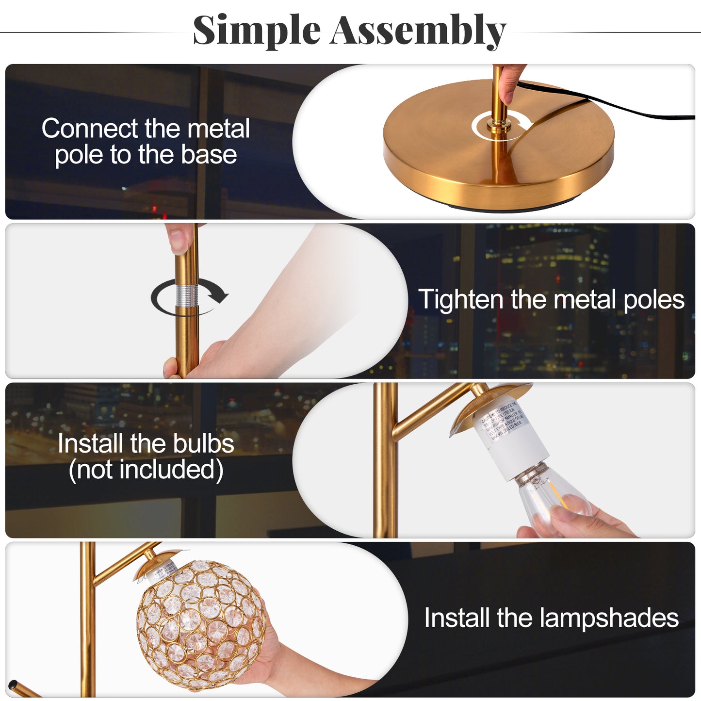 3-Globe Floor Lamp with Foot Switch and 3 E26 Bulb Bases-Golden Kids Crystal