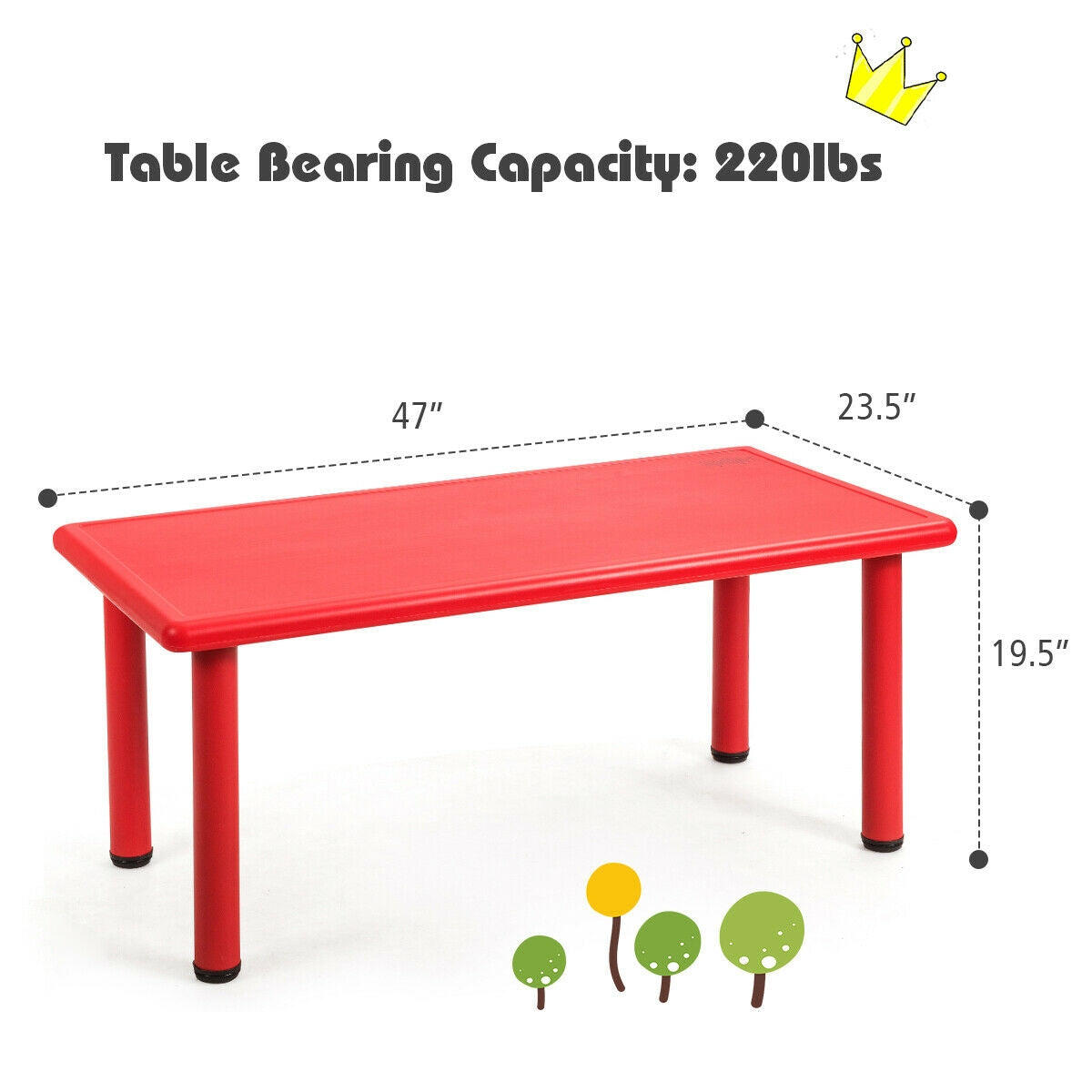 Kids Plastic Rectangular Learn and Play Table-Red Kids Crystal