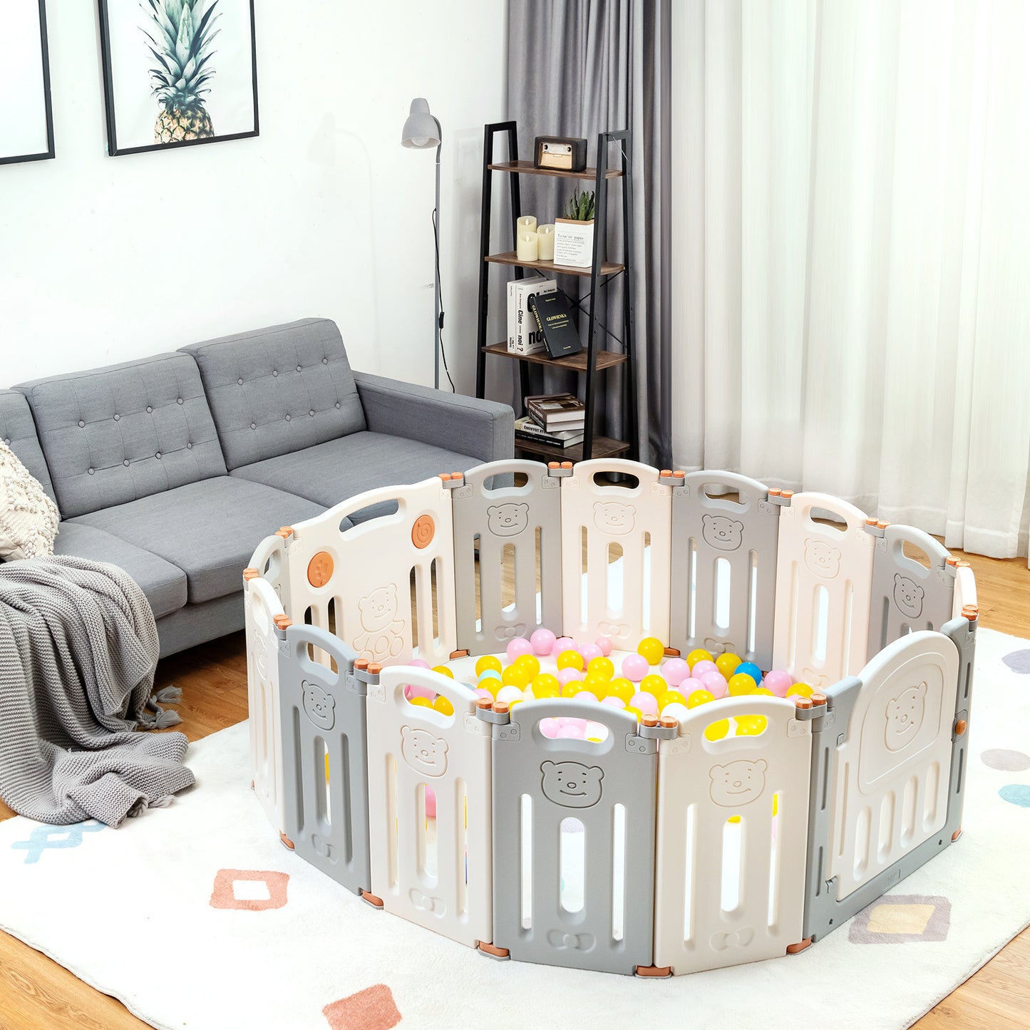 Foldable Baby Playpen 14 Panel Activity Center Safety Play Yard-Beige Kids Crystal