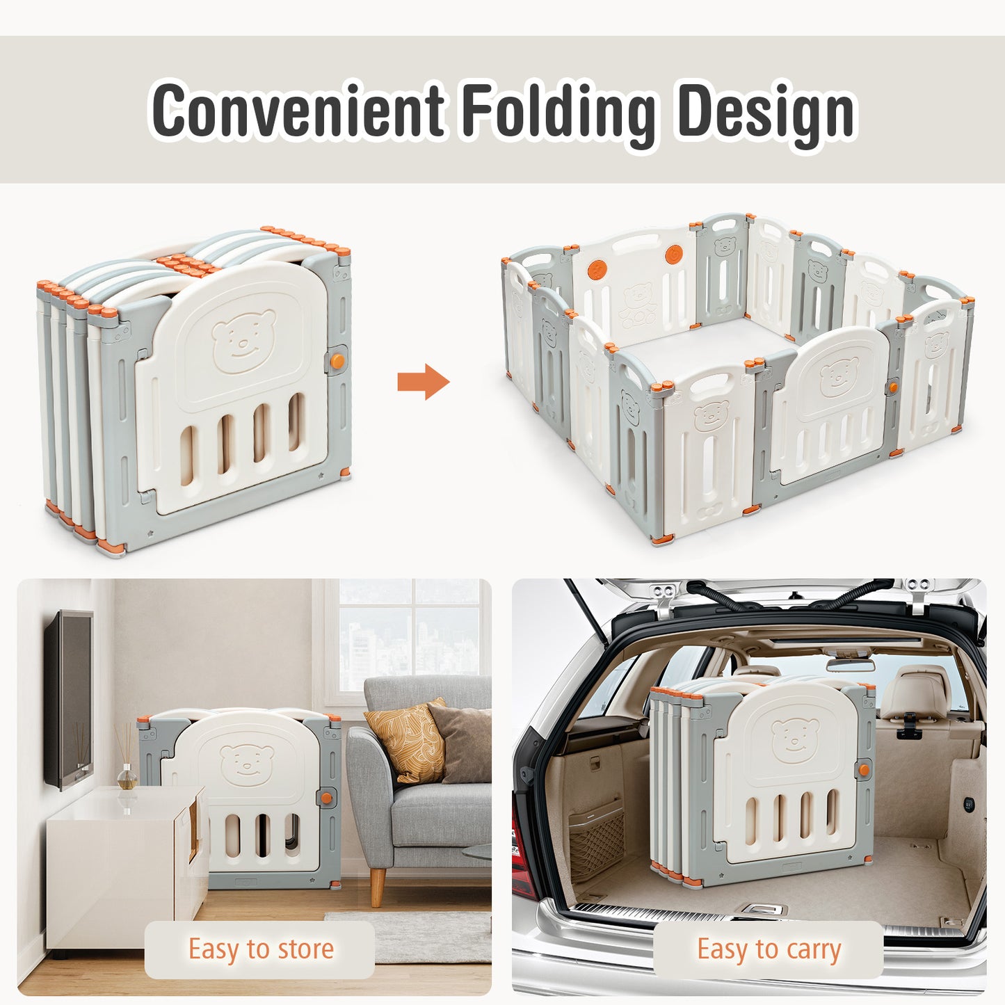 Foldable Baby Playpen 14 Panel Activity Center Safety Play Yard-Beige Kids Crystal