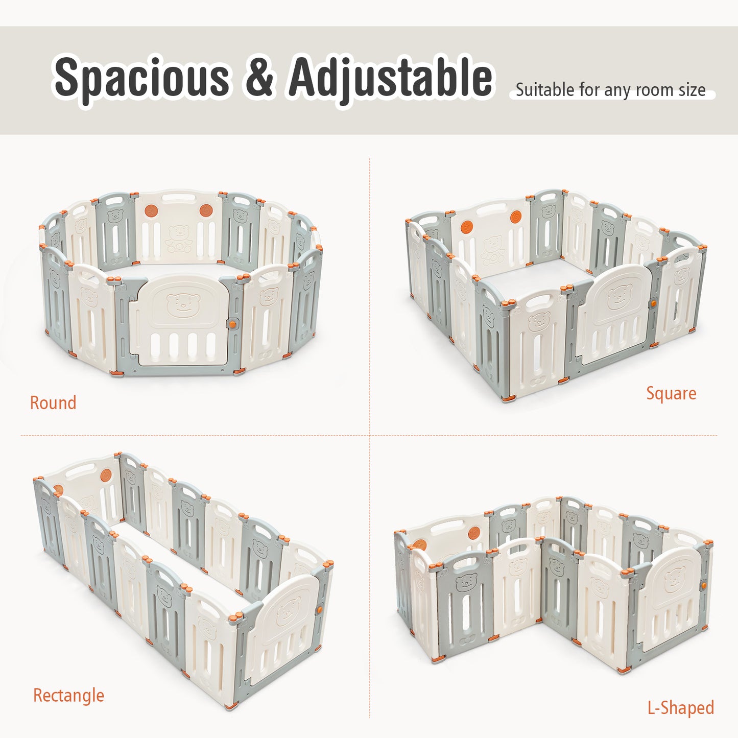 Foldable Baby Playpen 14 Panel Activity Center Safety Play Yard-Beige Kids Crystal