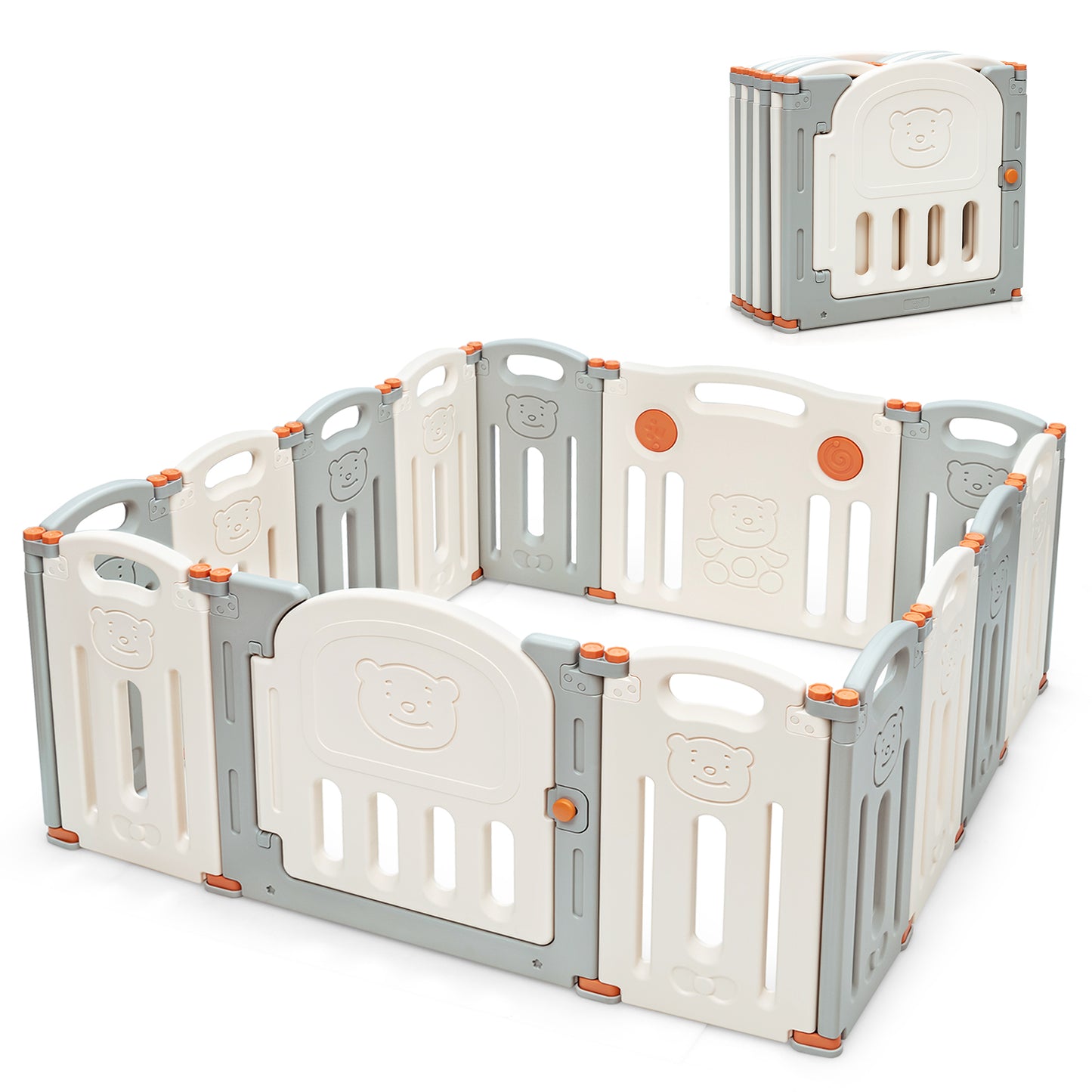 Foldable Baby Playpen 14 Panel Activity Center Safety Play Yard-Beige Kids Crystal