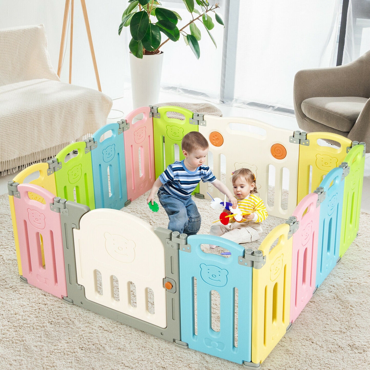 Foldable Baby Playpen 14 Panel Activity Center Safety Play Yard-Multicolor Kids Crystal