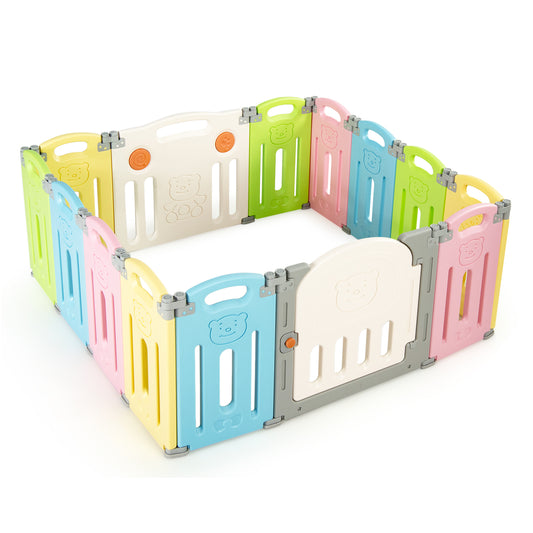 Foldable Baby Playpen 14 Panel Activity Center Safety Play Yard-Multicolor Kids Crystal