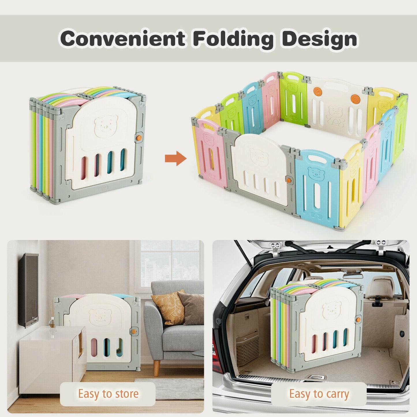 Foldable Baby Playpen 14 Panel Activity Center Safety Play Yard-Multicolor Kids Crystal
