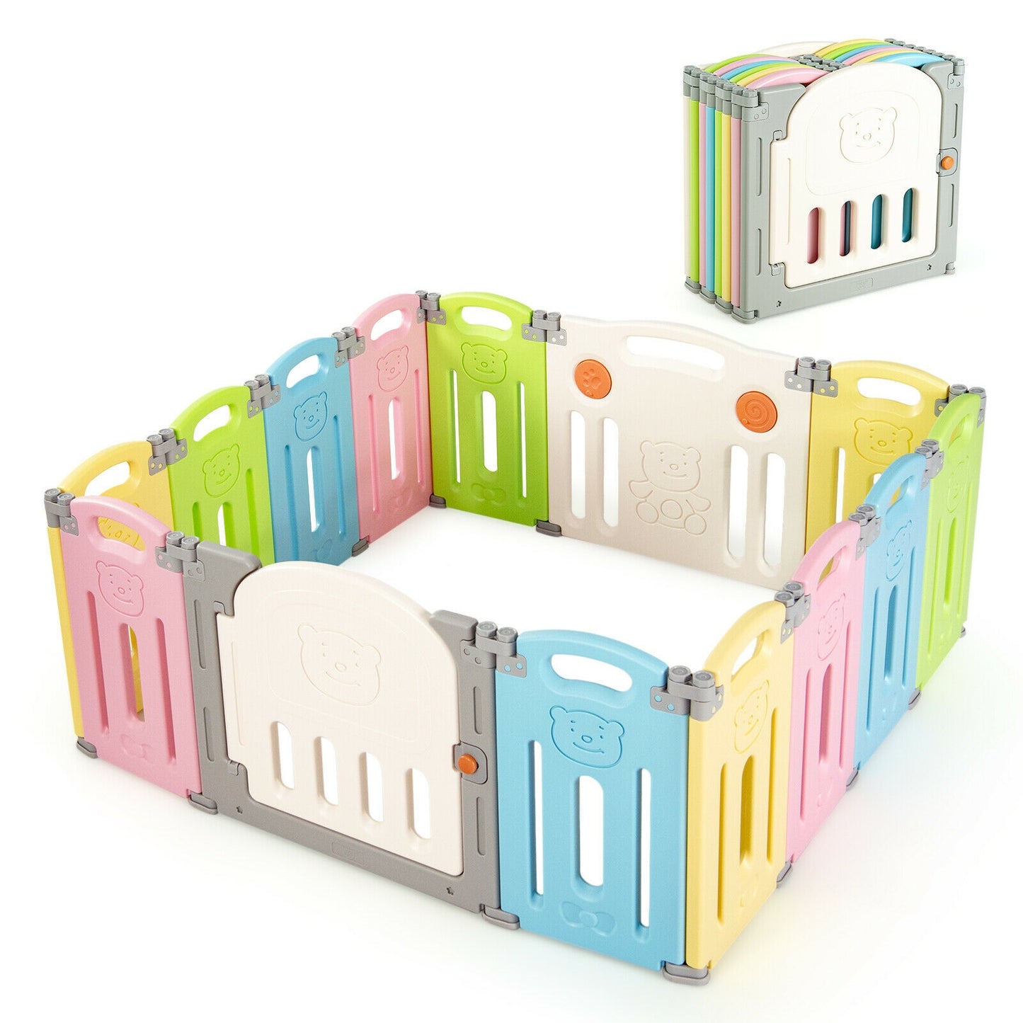 Foldable Baby Playpen 14 Panel Activity Center Safety Play Yard-Multicolor Kids Crystal