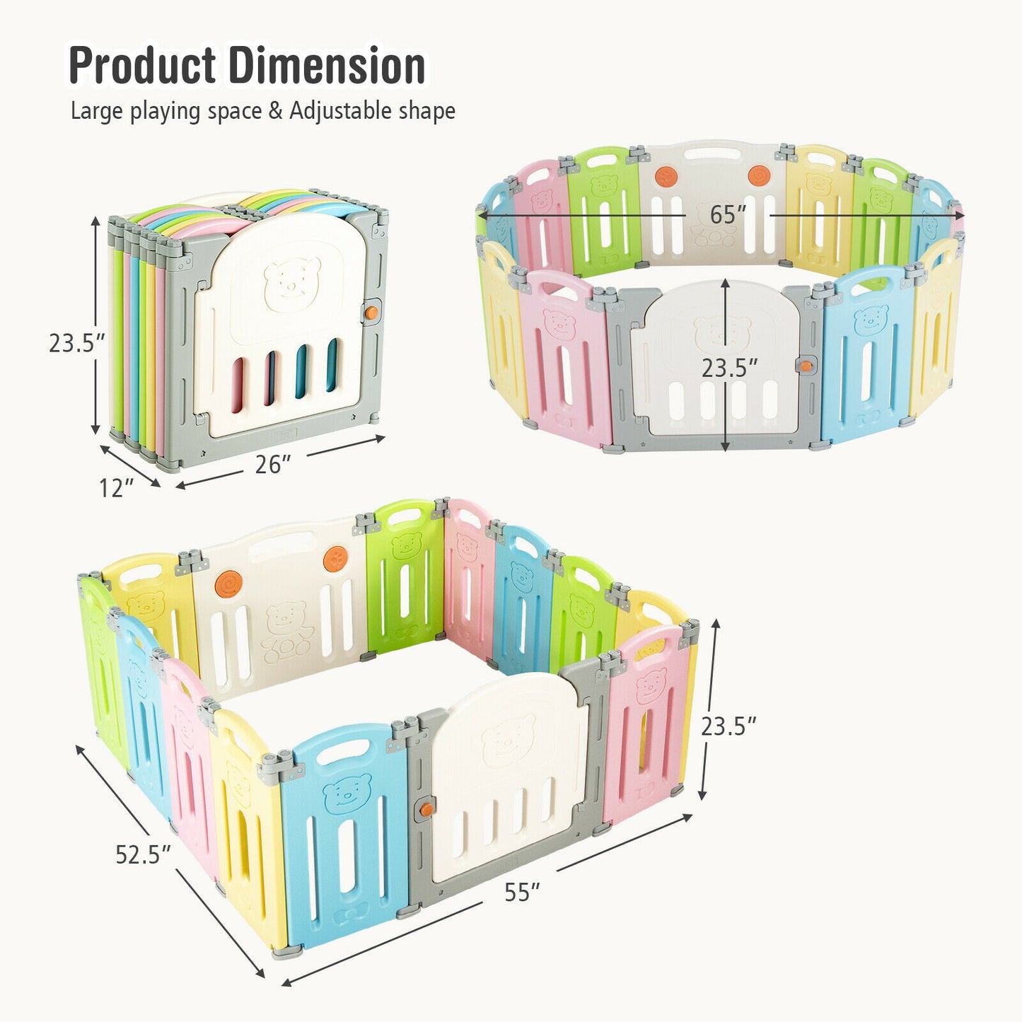 Foldable Baby Playpen 14 Panel Activity Center Safety Play Yard-Multicolor Kids Crystal