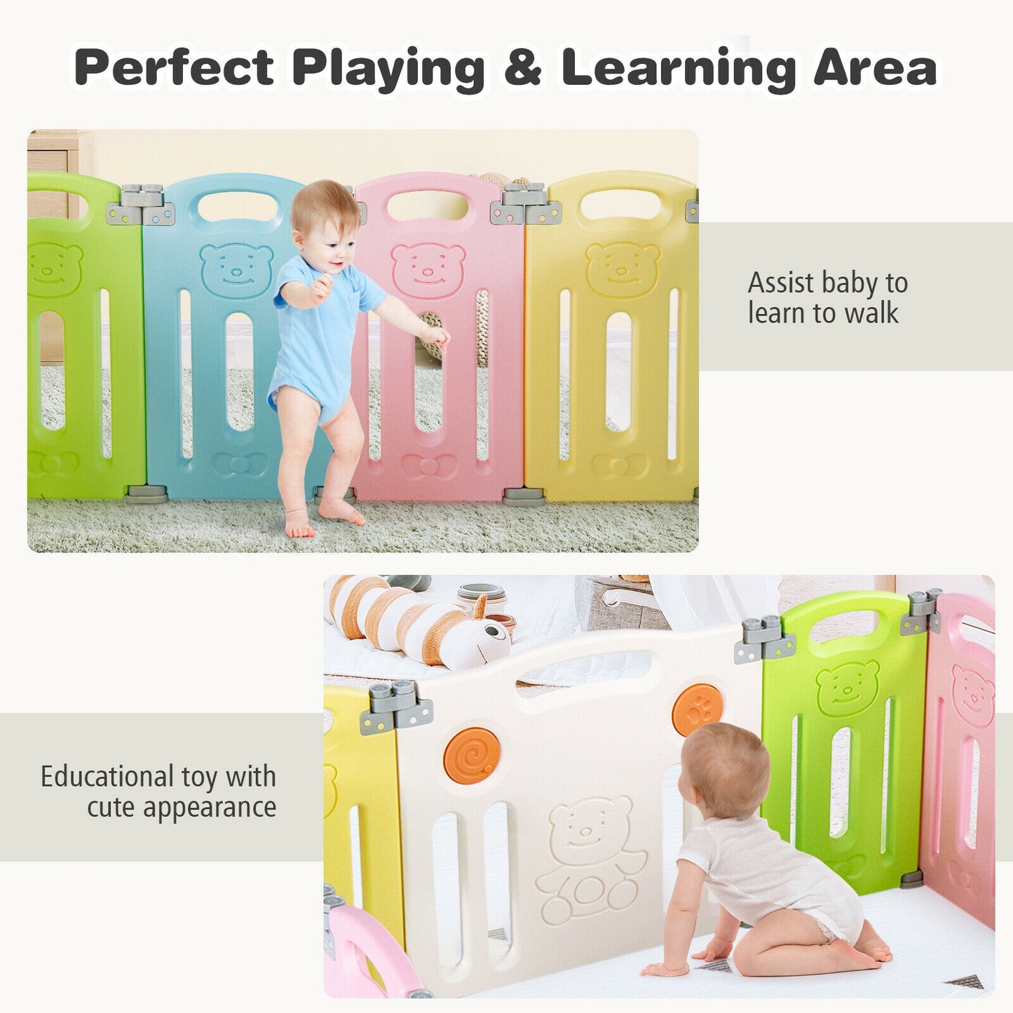 Foldable Baby Playpen 14 Panel Activity Center Safety Play Yard-Multicolor Kids Crystal