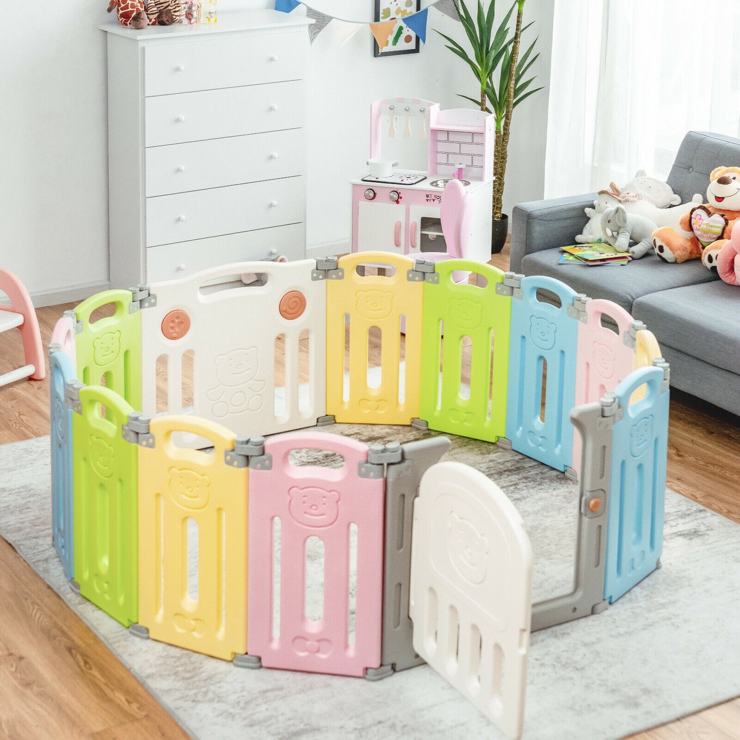 Foldable Baby Playpen 14 Panel Activity Center Safety Play Yard-Multicolor Kids Crystal