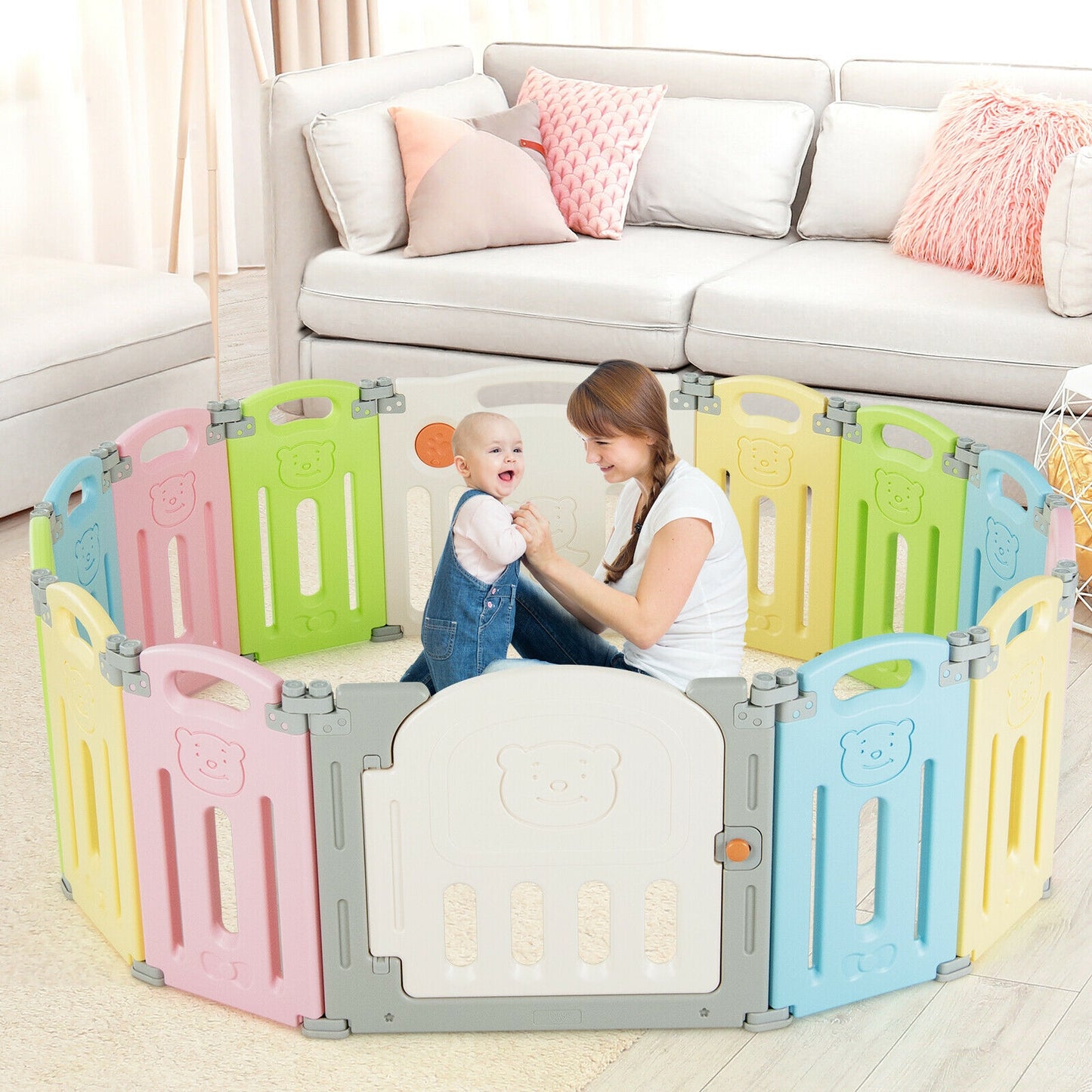 Foldable Baby Playpen 14 Panel Activity Center Safety Play Yard-Multicolor Kids Crystal