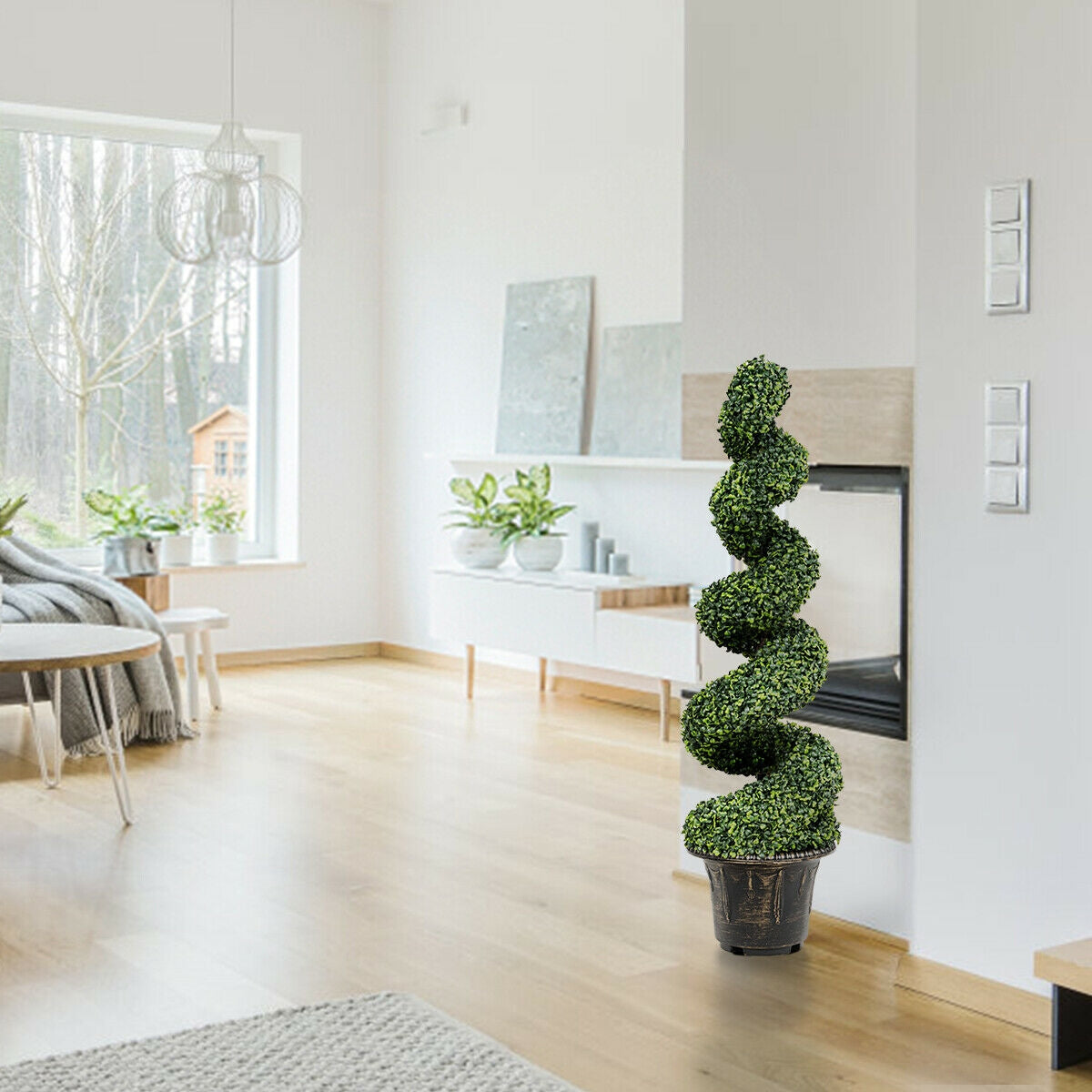 4 Feet Artificial Boxwood Spiral Green Leaves Tree Kids Crystal