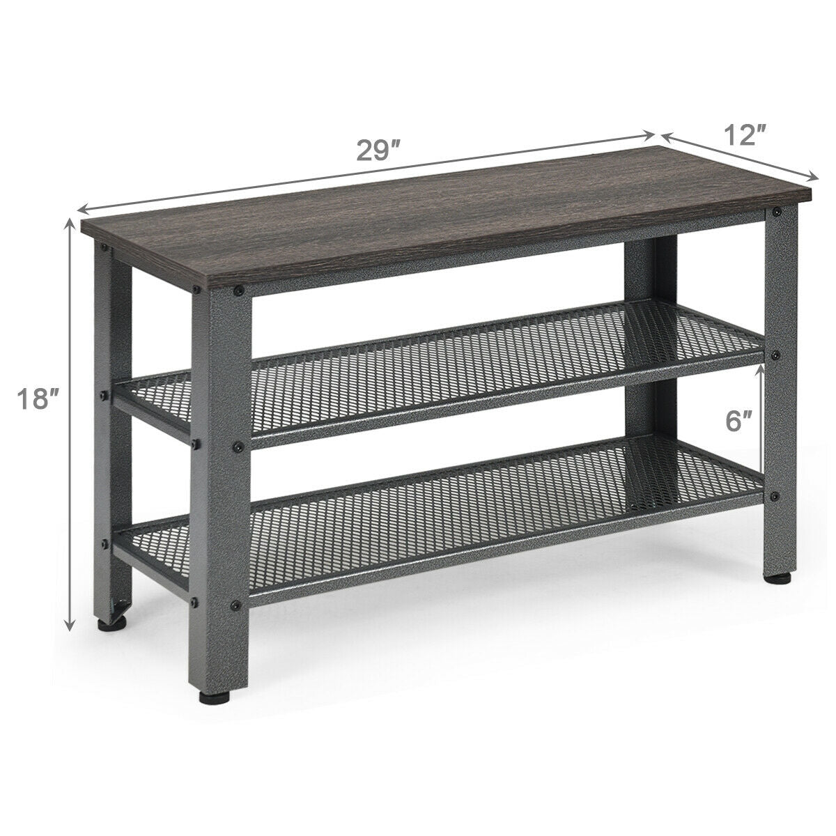 3-Tier Shoe Rack Industrial Shoe Bench with Storage Shelves-Black Kids Crystal