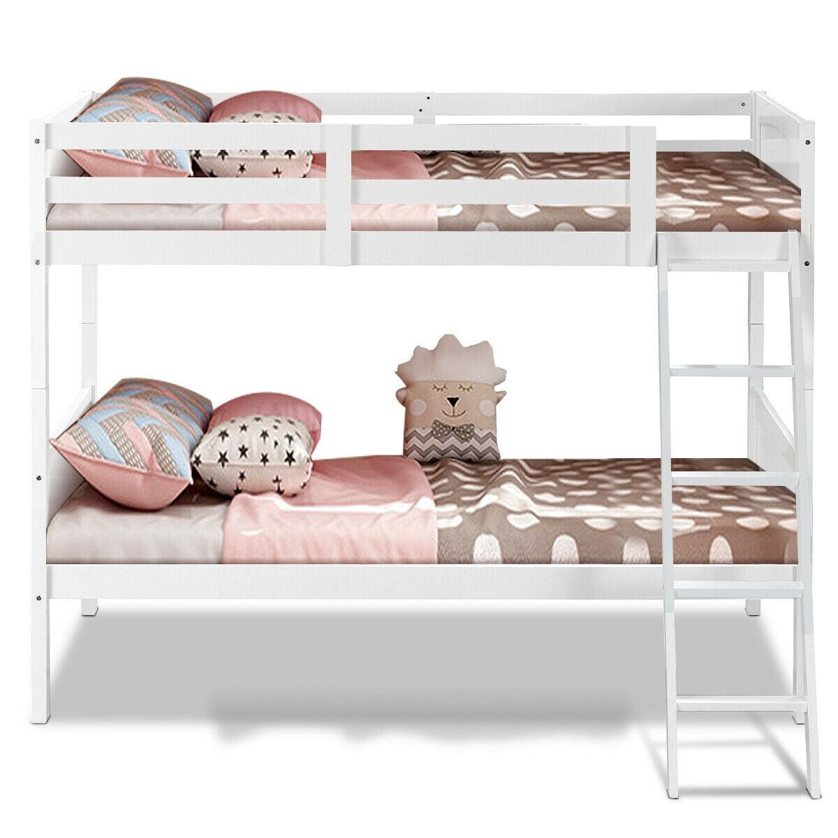Twin Size Wooden Bunk Beds Convertible 2 Individual Beds-White Kids Crystal