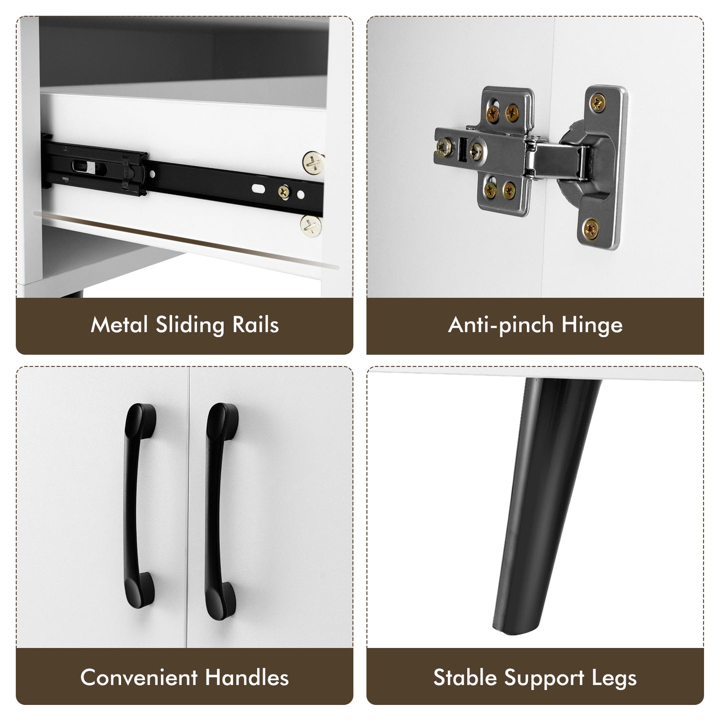 Mid Century Storage Cabinet with 2 Doors and 1 Pull-out Drawer-White Kids Crystal