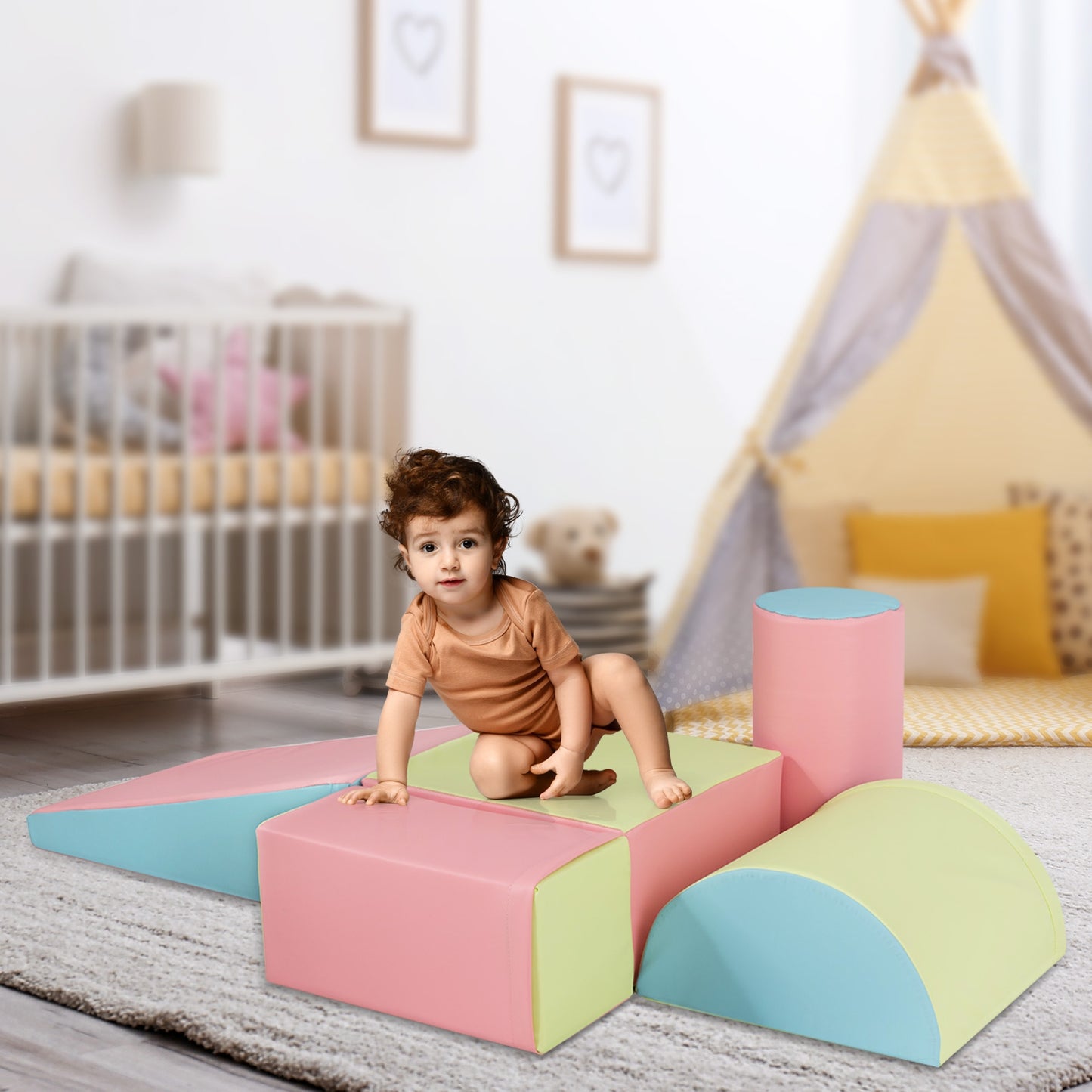 5-Piece Set Climb Activity Play Safe Foam Blocks-Pink Kids Crystal