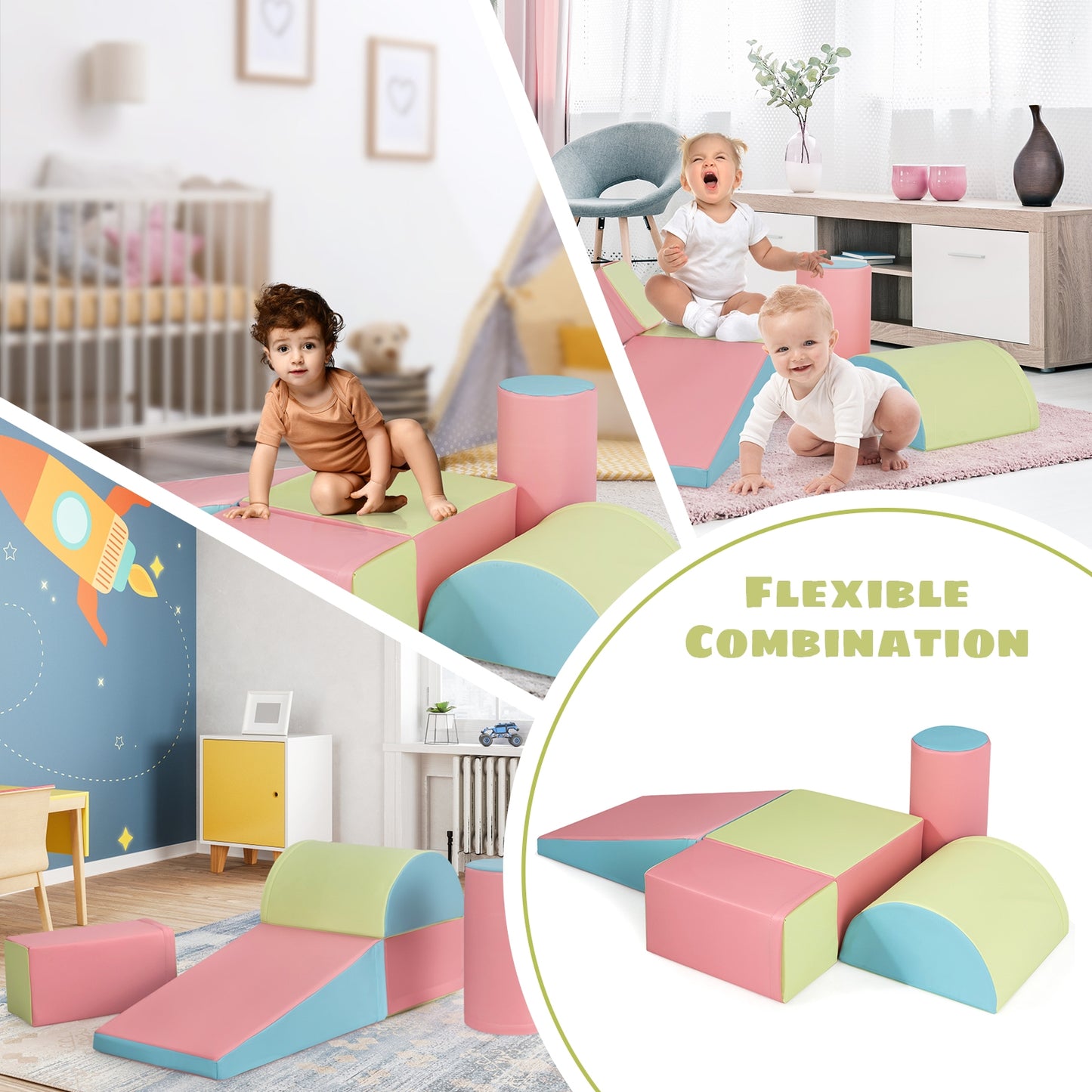 5-Piece Set Climb Activity Play Safe Foam Blocks-Pink Kids Crystal