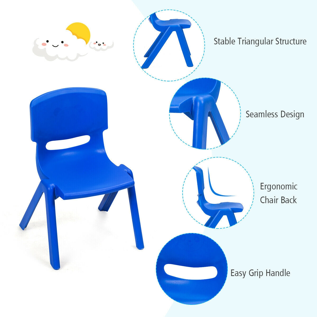 4-pack Kids Plastic Stackable Classroom Chairs-Blue Kids Crystal