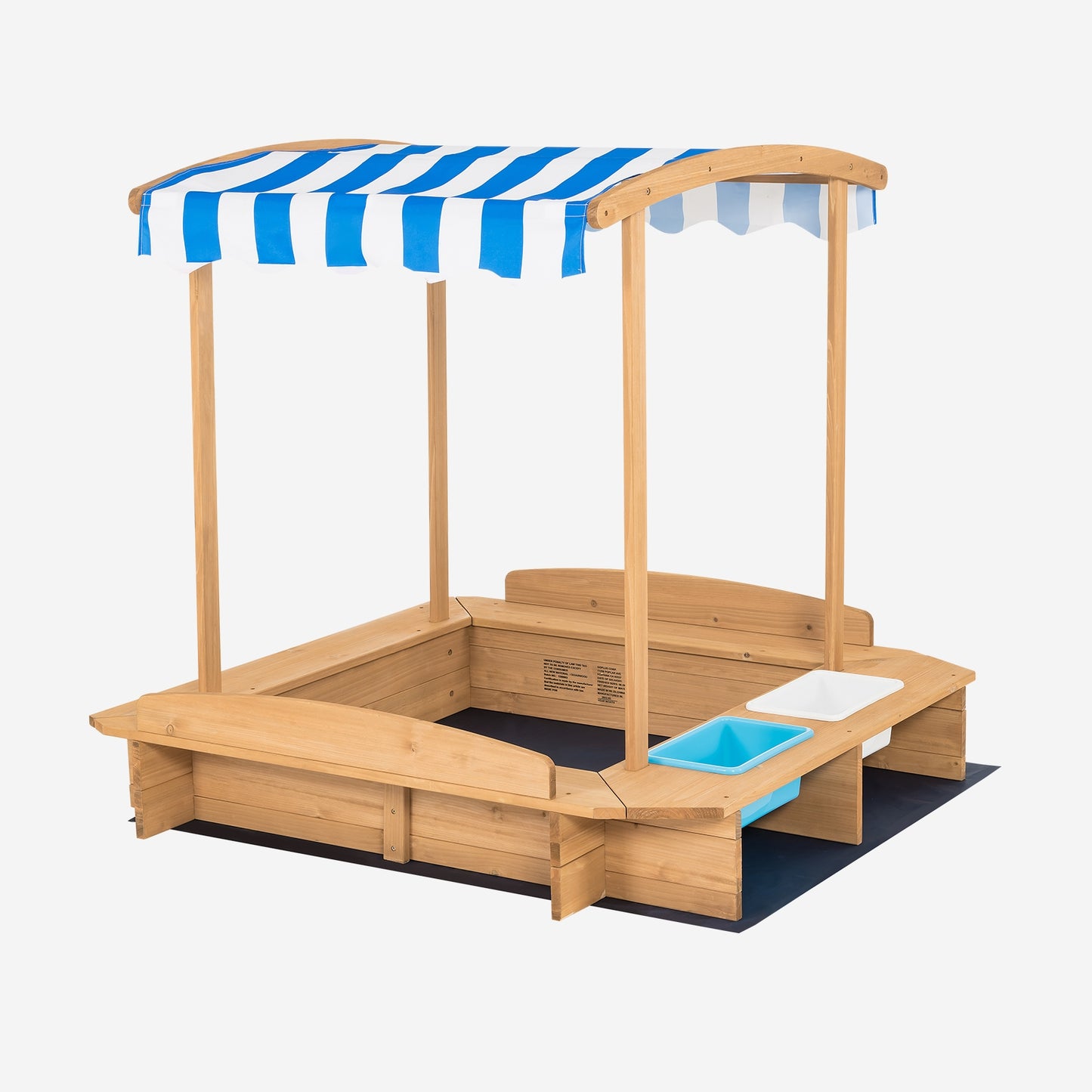 Kids Wooden Sandbox with Striped Canopy Kids Crystal